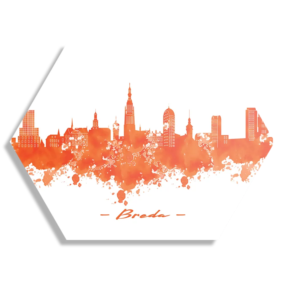 Schilderij Skyline Breda Watercolor Paint Hexagon Template Hexagon1 Steden 3 1