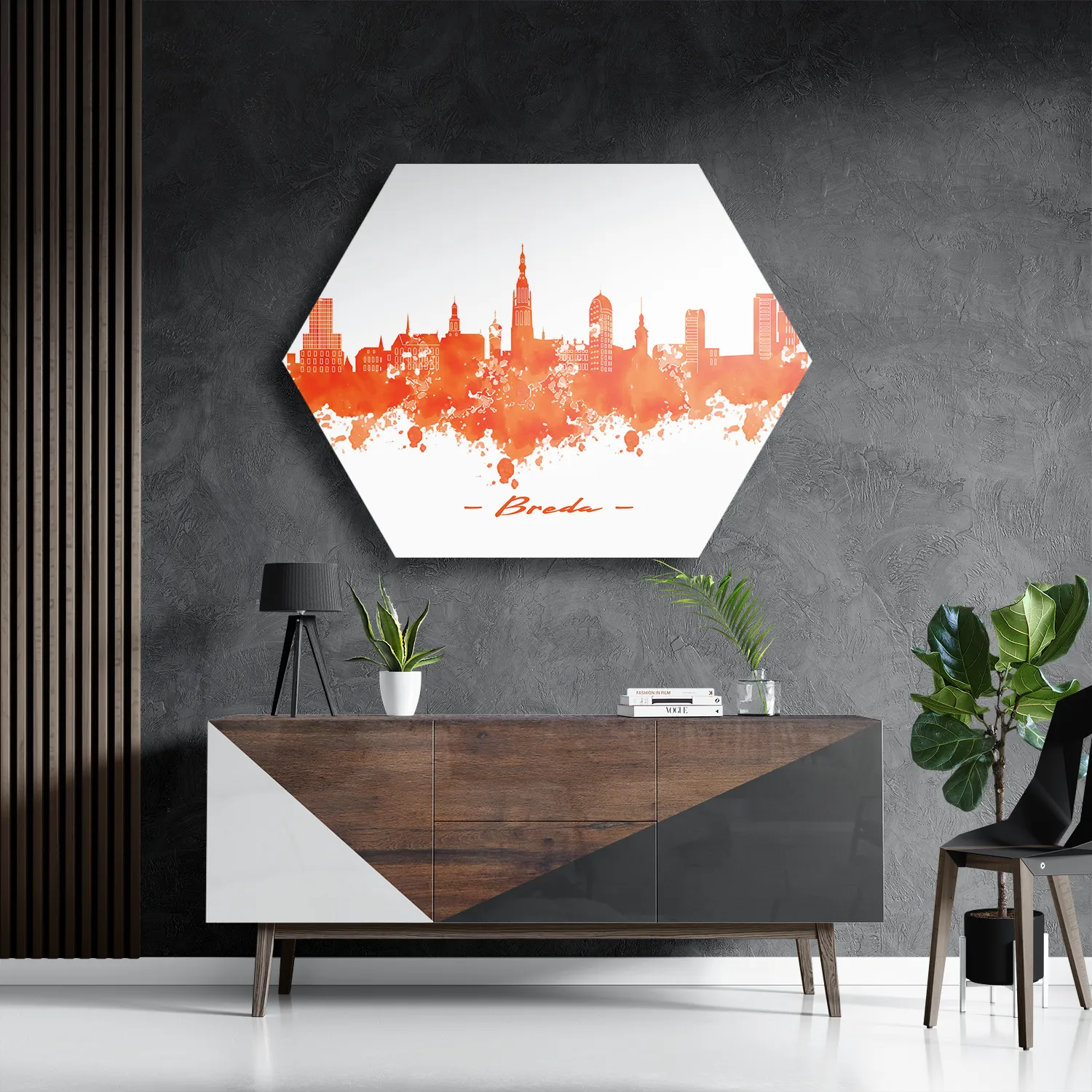 Schilderij Skyline Breda Watercolor Paint Hexagon Template Hexagon1 Steden 3 3