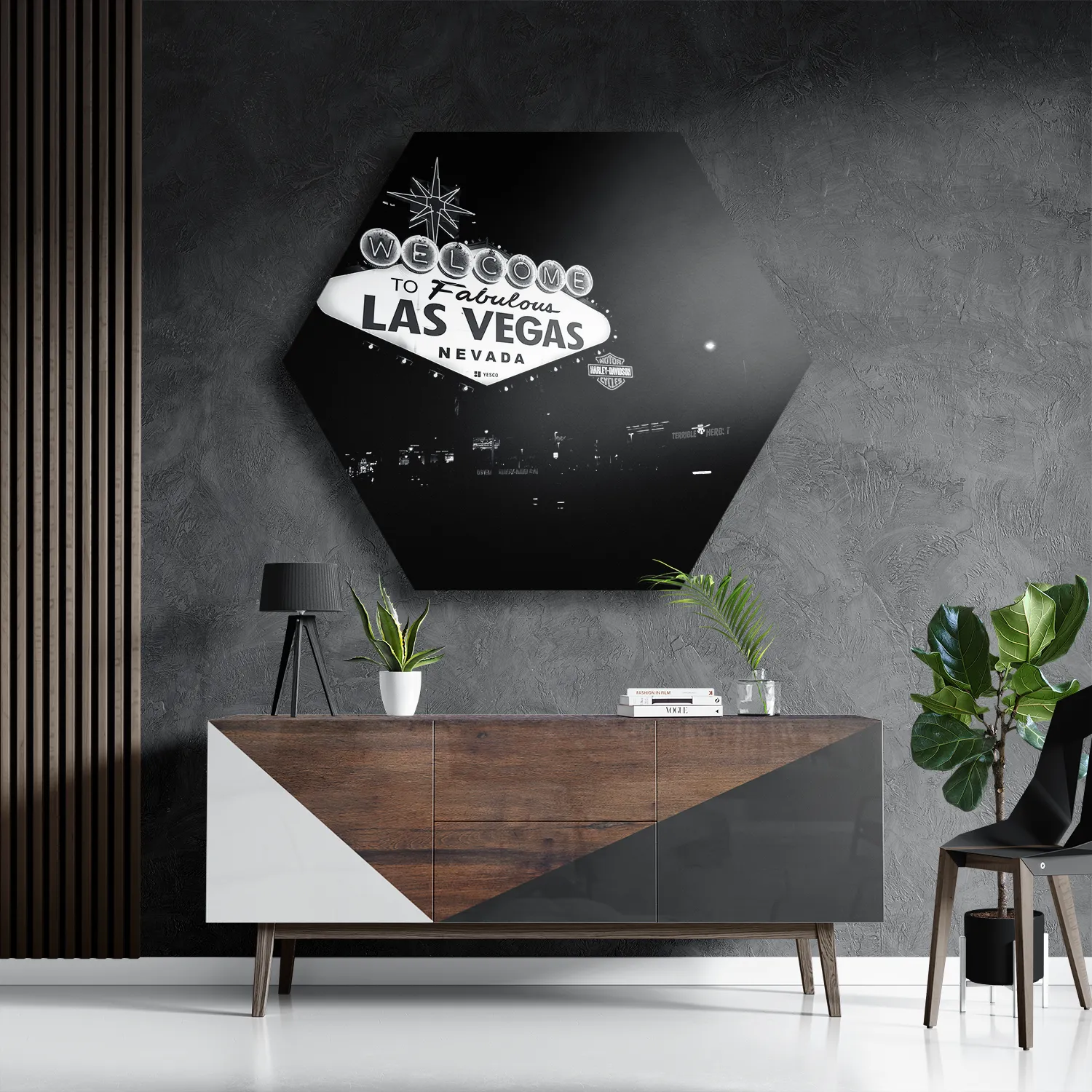 Schilderij Welcome to Fabulous Las Vegas Zwart Wit Hexagon Template Hexagon1 Steden 30 3