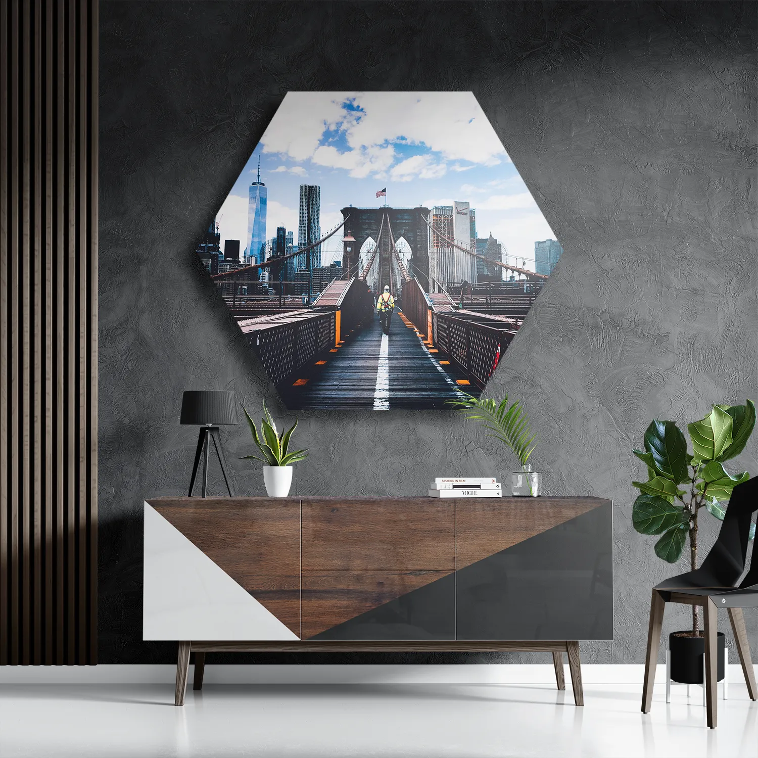 Schilderij Brooklyn Bridge New York Daglicht Hexagon Template Hexagon1 Steden 32 3
