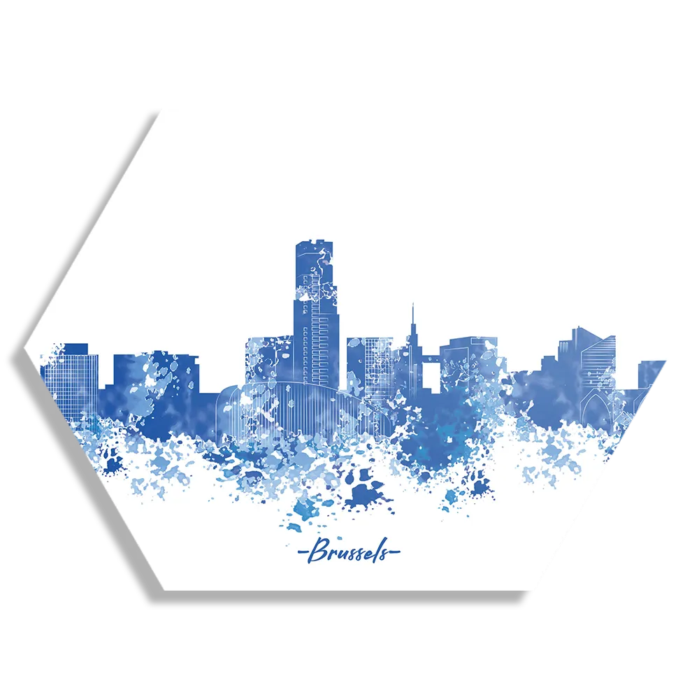 Schilderij Skyline Brussels Watercolor Paint Hexagon Template Hexagon1 Steden 4 1