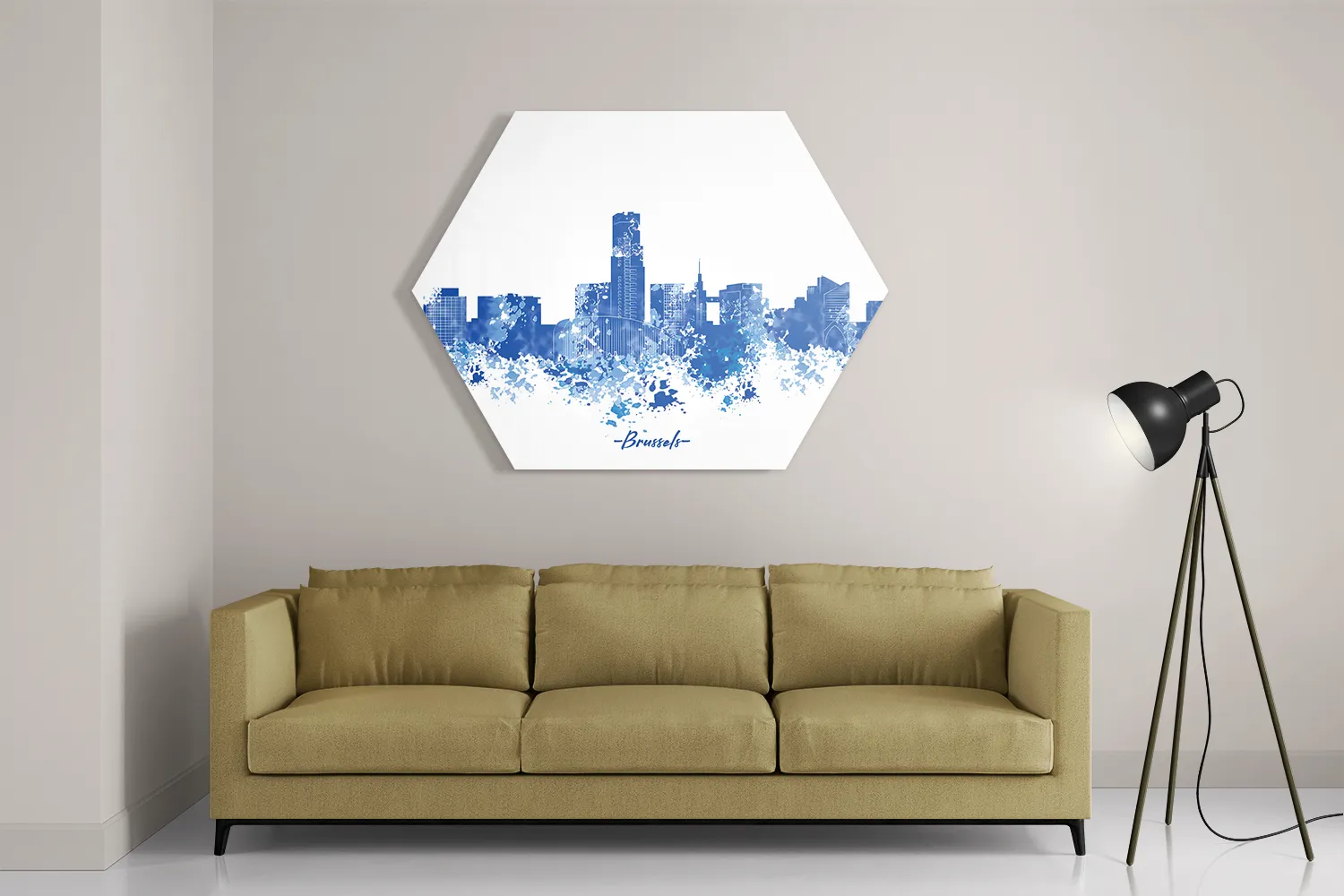 Schilderij Skyline Brussels Watercolor Paint Hexagon Template Hexagon1 Steden 4 2