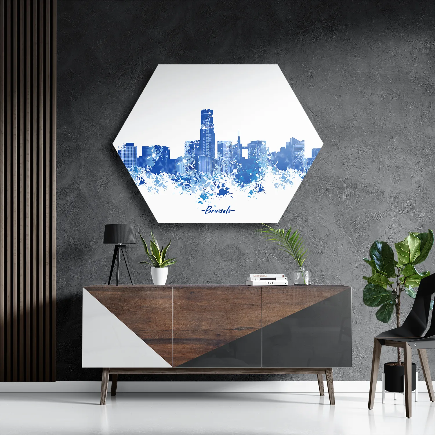 Schilderij Skyline Brussels Watercolor Paint Hexagon Template Hexagon1 Steden 4 3