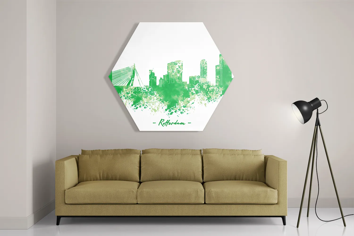 Schilderij Skyline Rotterdam Watercolor Paint Hexagon Template Hexagon1 Steden 53 2