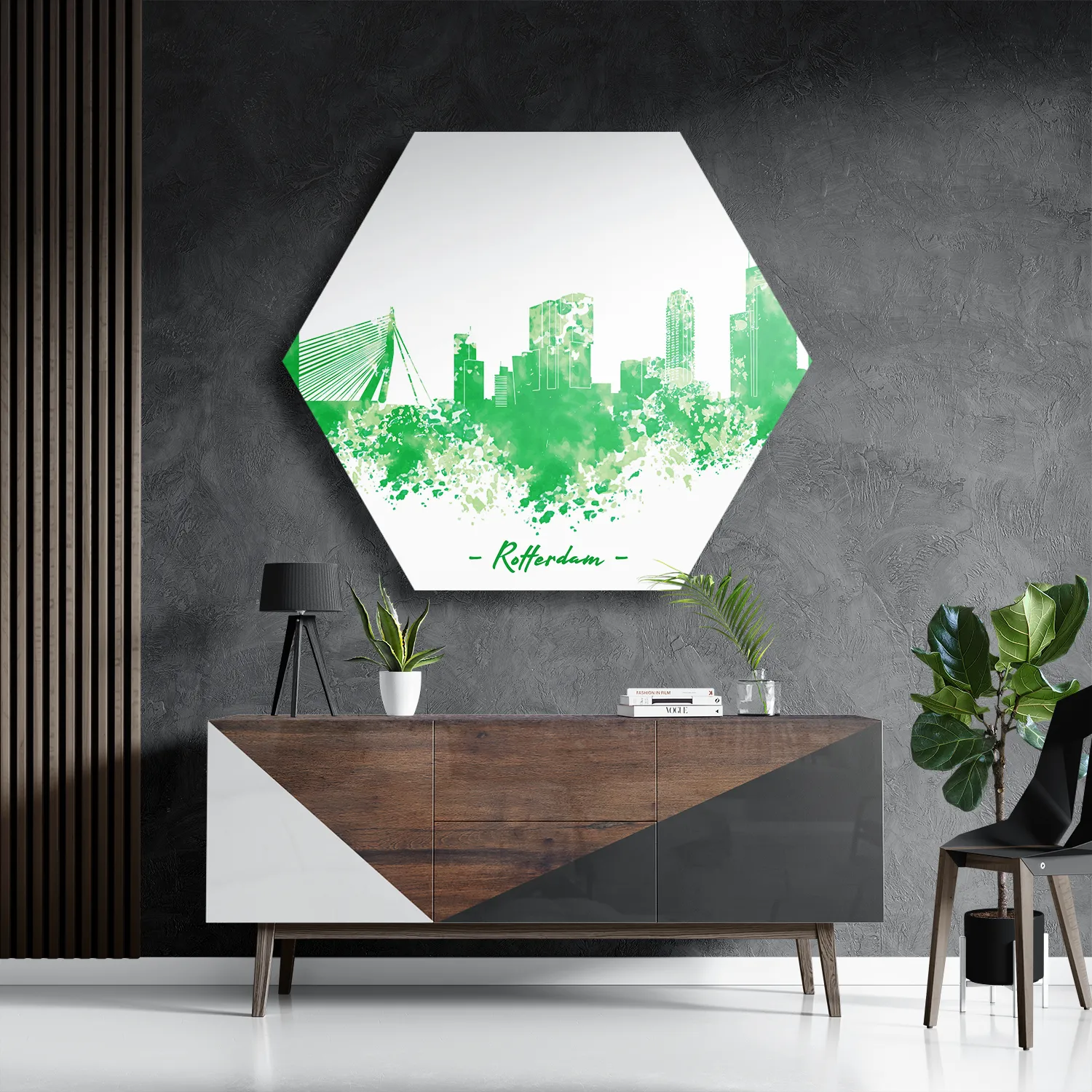 Schilderij Skyline Rotterdam Watercolor Paint Hexagon Template Hexagon1 Steden 53 3