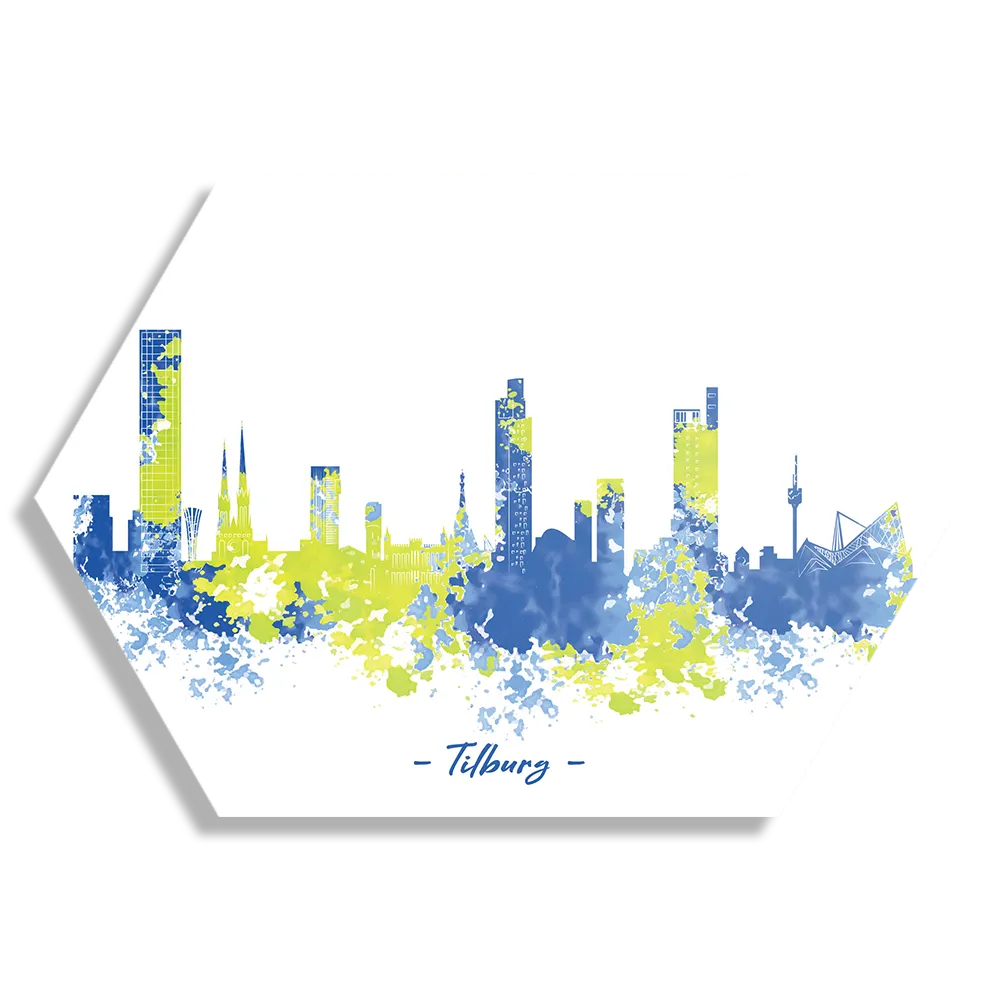 Schilderij Skyline Tilburg Watercolor Paint Hexagon Template Hexagon1 Steden 97 1