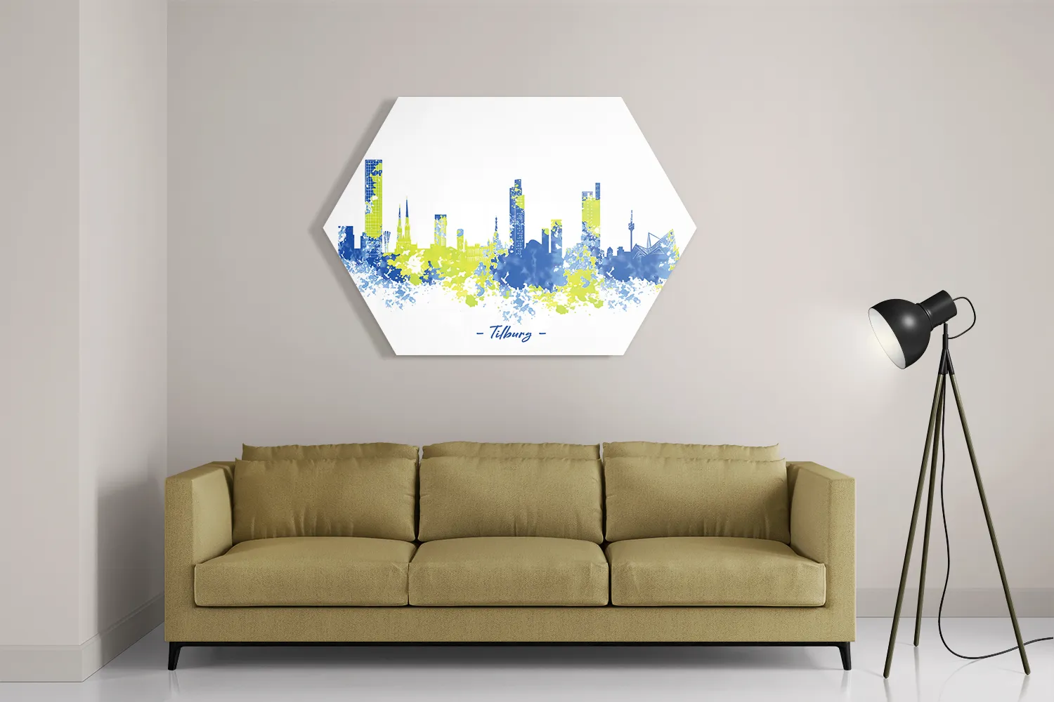 Schilderij Skyline Tilburg Watercolor Paint Hexagon Template Hexagon1 Steden 97 2