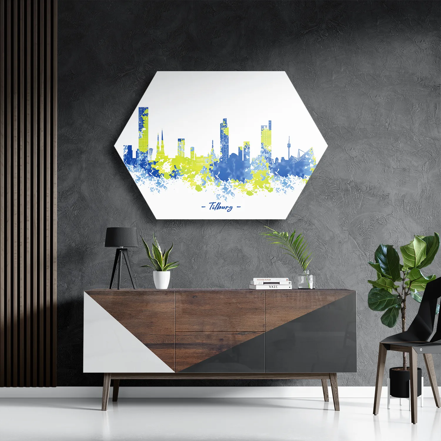 Schilderij Skyline Tilburg Watercolor Paint Hexagon Template Hexagon1 Steden 97 3