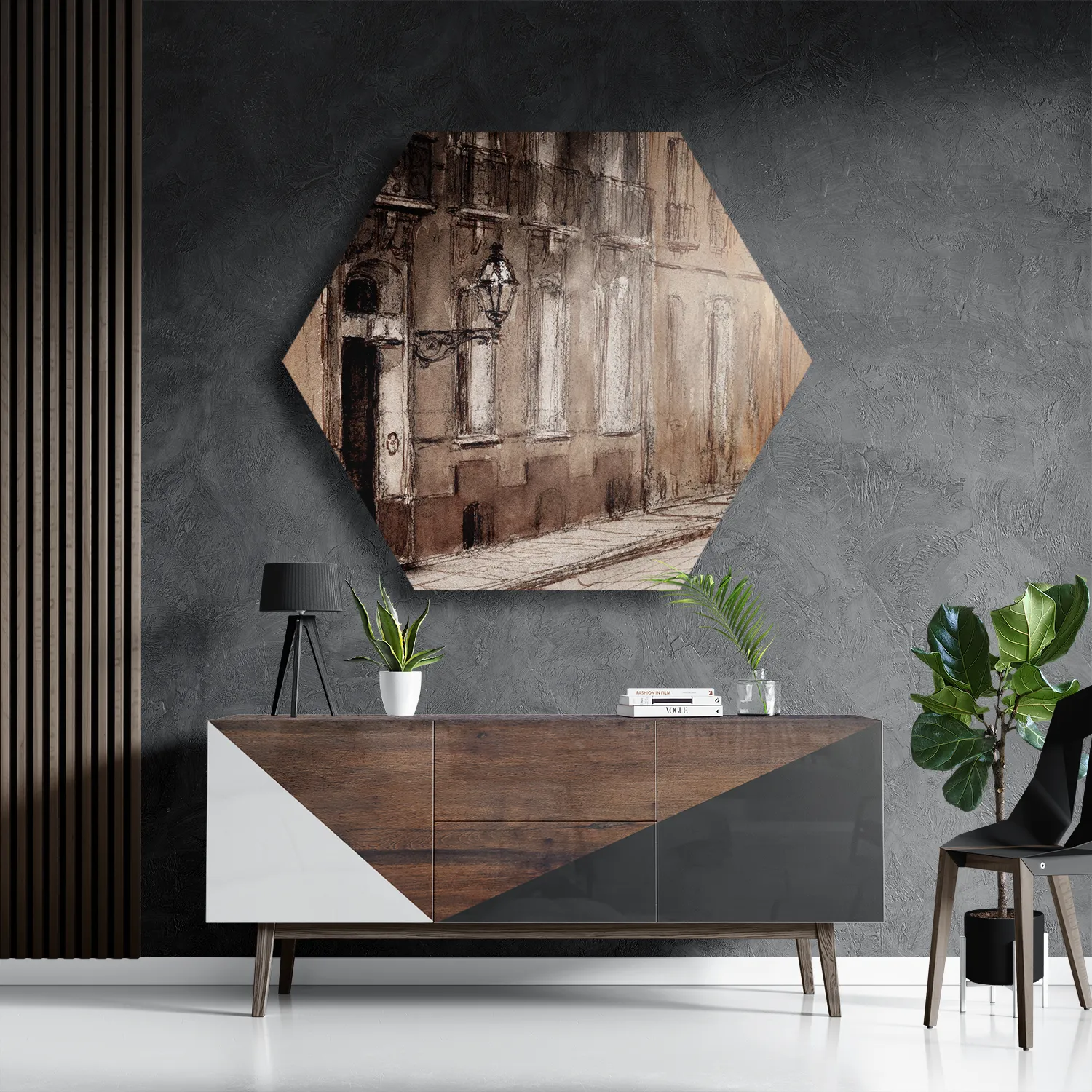 Template_Hexagon1_Vintage_19-3 Schilderij Het Dorp Hexagon Template Hexagon1 Vintage 19 3