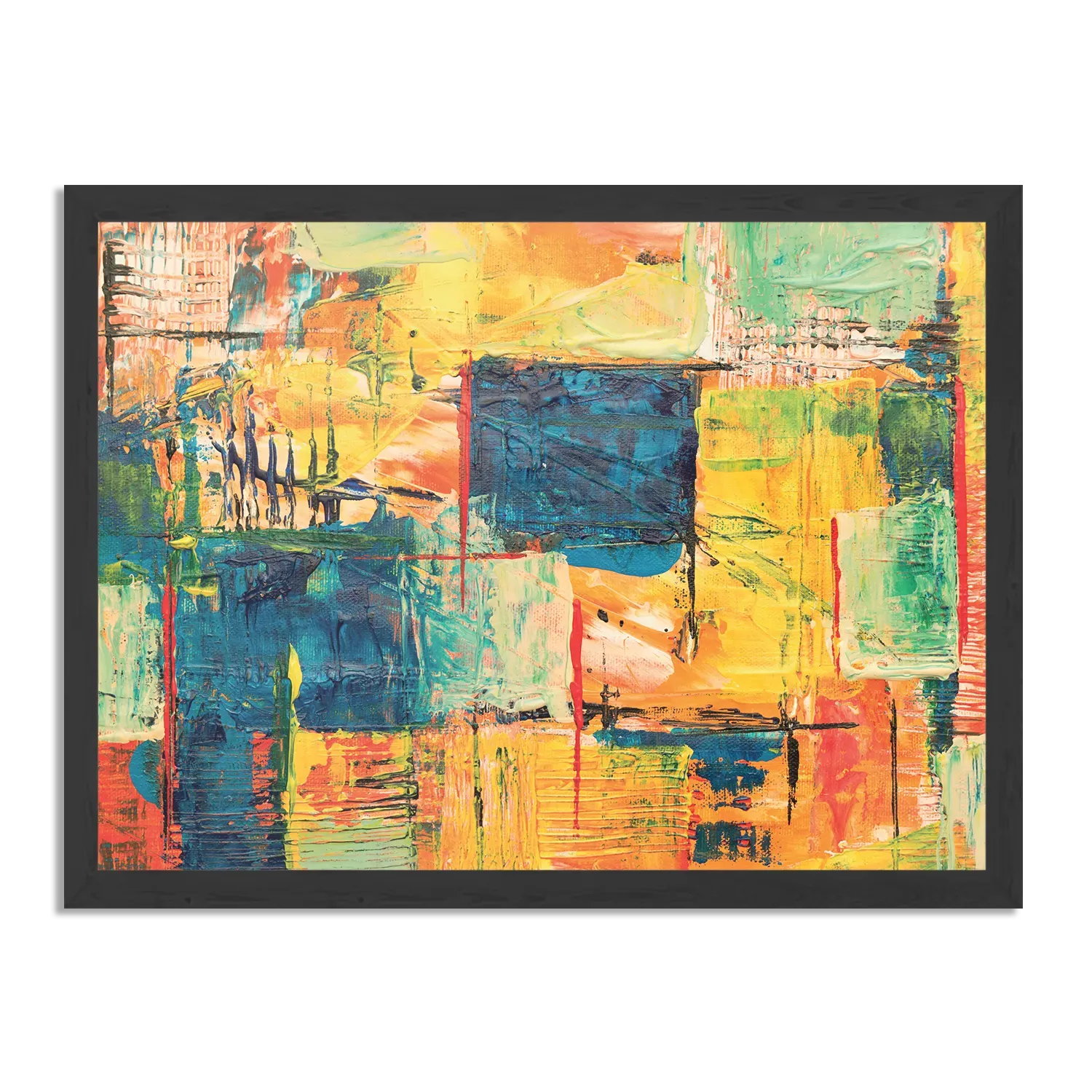 Poster Kunst Mondriaan Stijl Kleurrijk Rechthoek Horizontaal Met Lijst Template PBF 50 70 Horizontaal Abstract 103 1