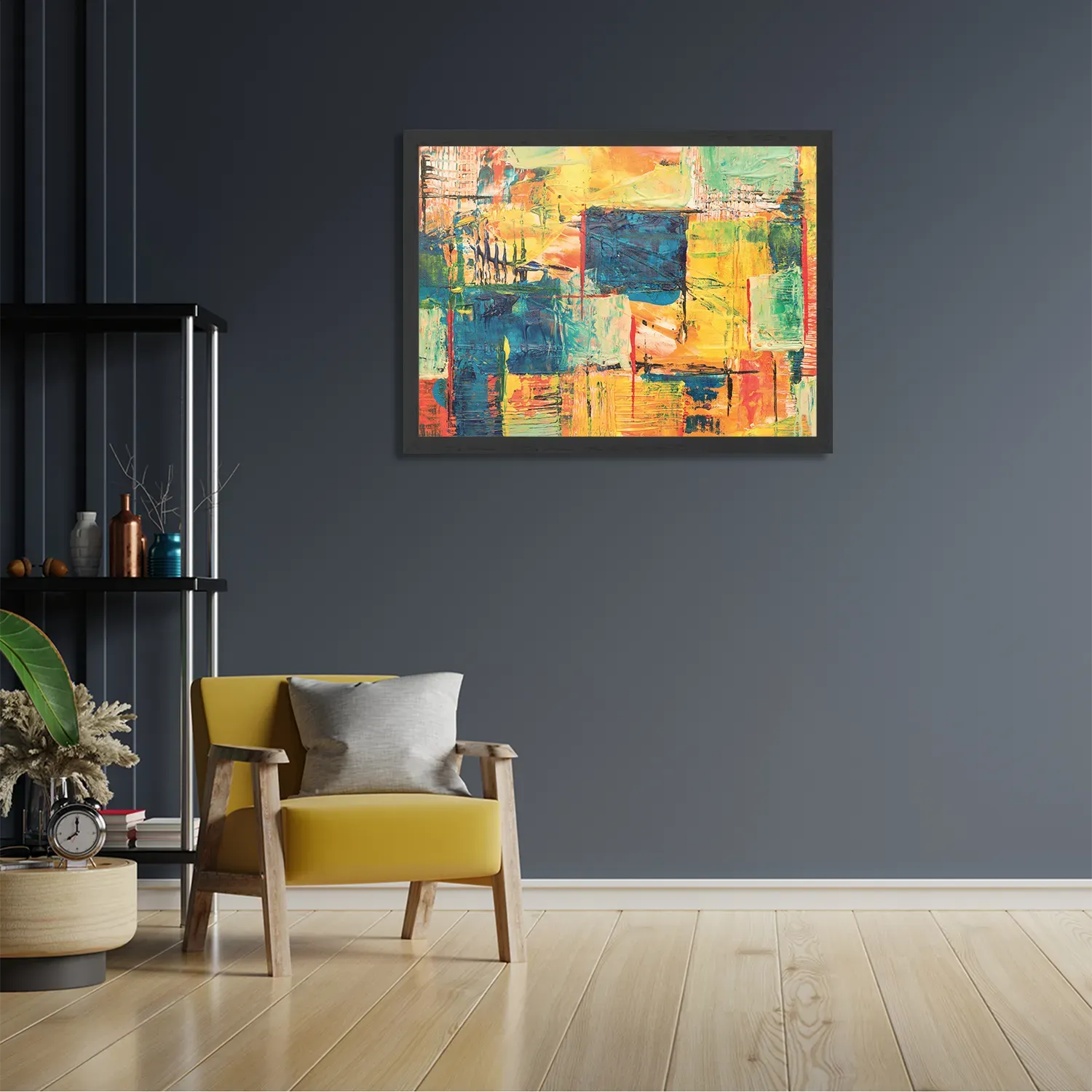 Poster Kunst Mondriaan Stijl Kleurrijk Rechthoek Horizontaal Met Lijst Template PBF 50 70 Horizontaal Abstract 103 2