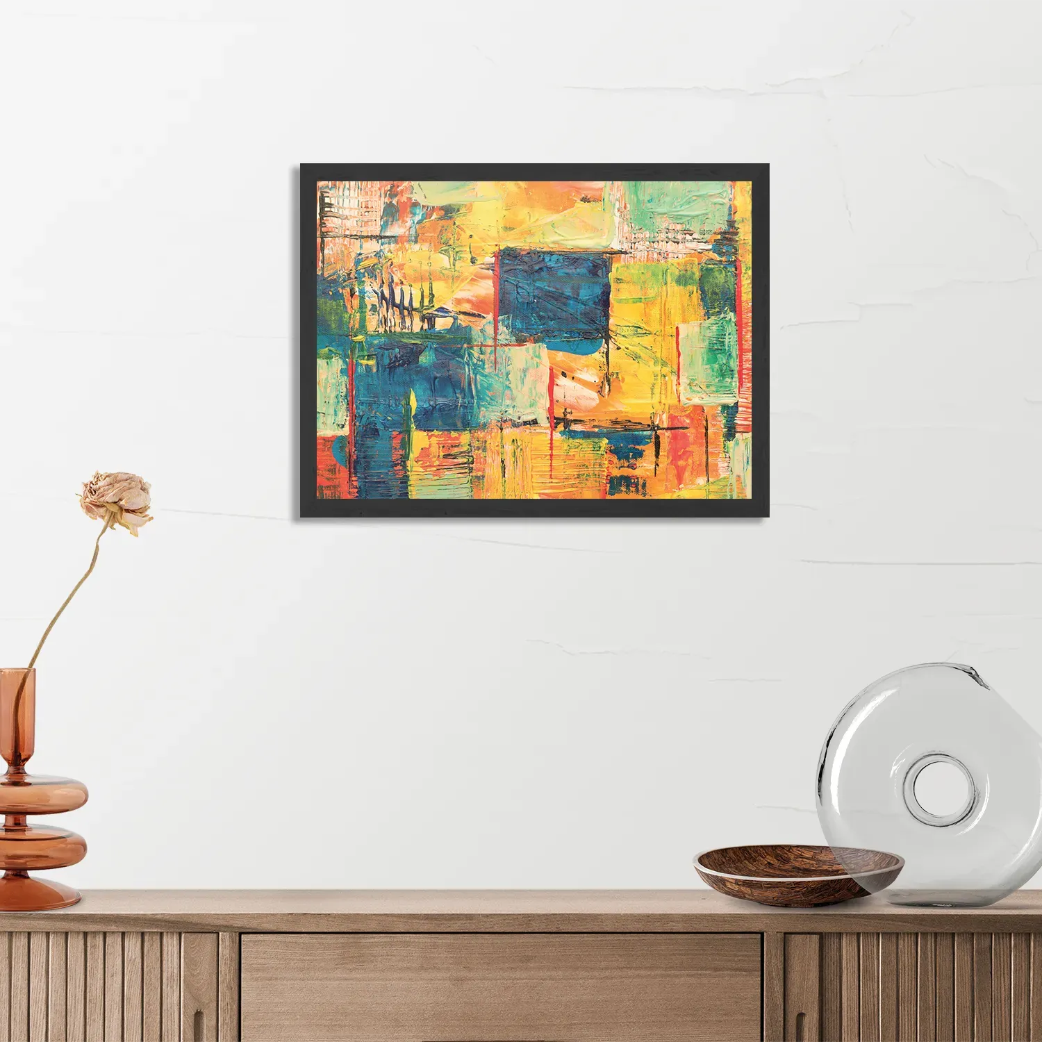 Poster Kunst Mondriaan Stijl Kleurrijk Rechthoek Horizontaal Met Lijst Template PBF 50 70 Horizontaal Abstract 103 3