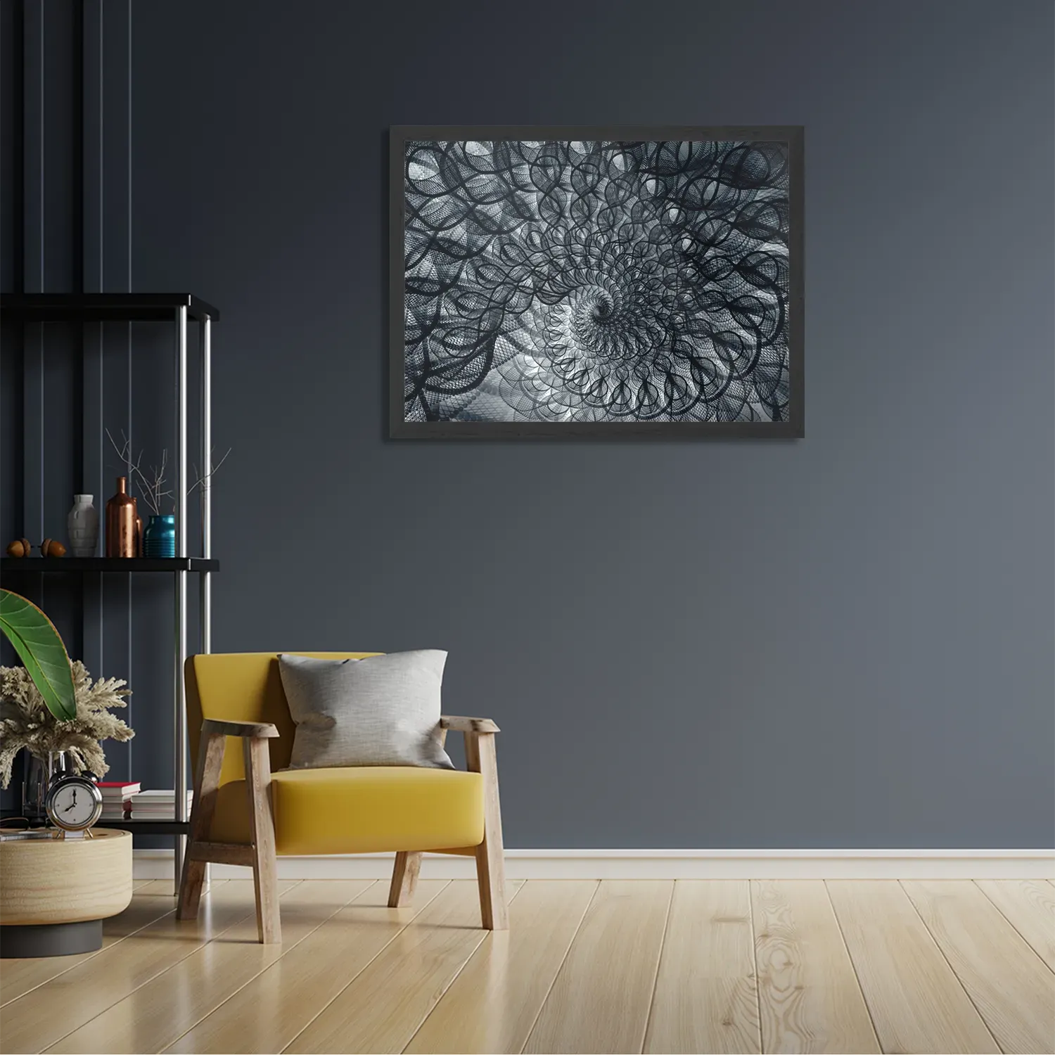 Poster Zwart Witte Spiraaltunnel Rechthoek Horizontaal Met Lijst Template PBF 50 70 Horizontaal Abstract 107 2