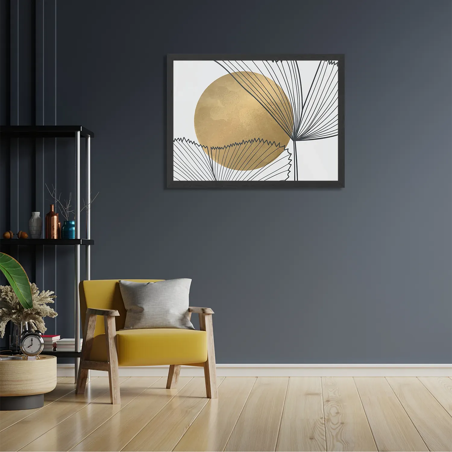 Poster Scandinavisch Design Plant met Goud Element 01 Rechthoek Horizontaal Met Lijst Template PBF 50 70 Horizontaal Abstract 112 2