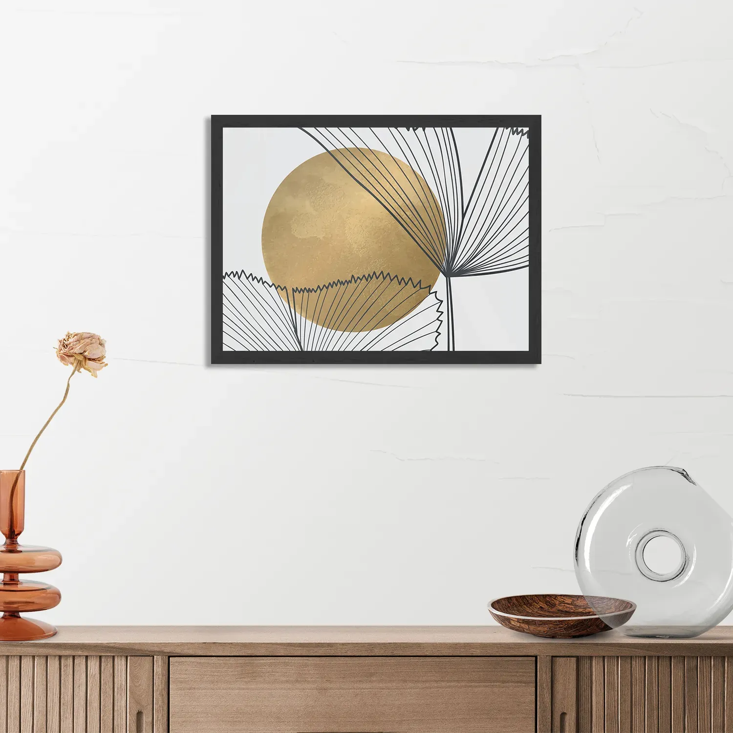 Poster Scandinavisch Design Plant met Goud Element 01 Rechthoek Horizontaal Met Lijst Template PBF 50 70 Horizontaal Abstract 112 3