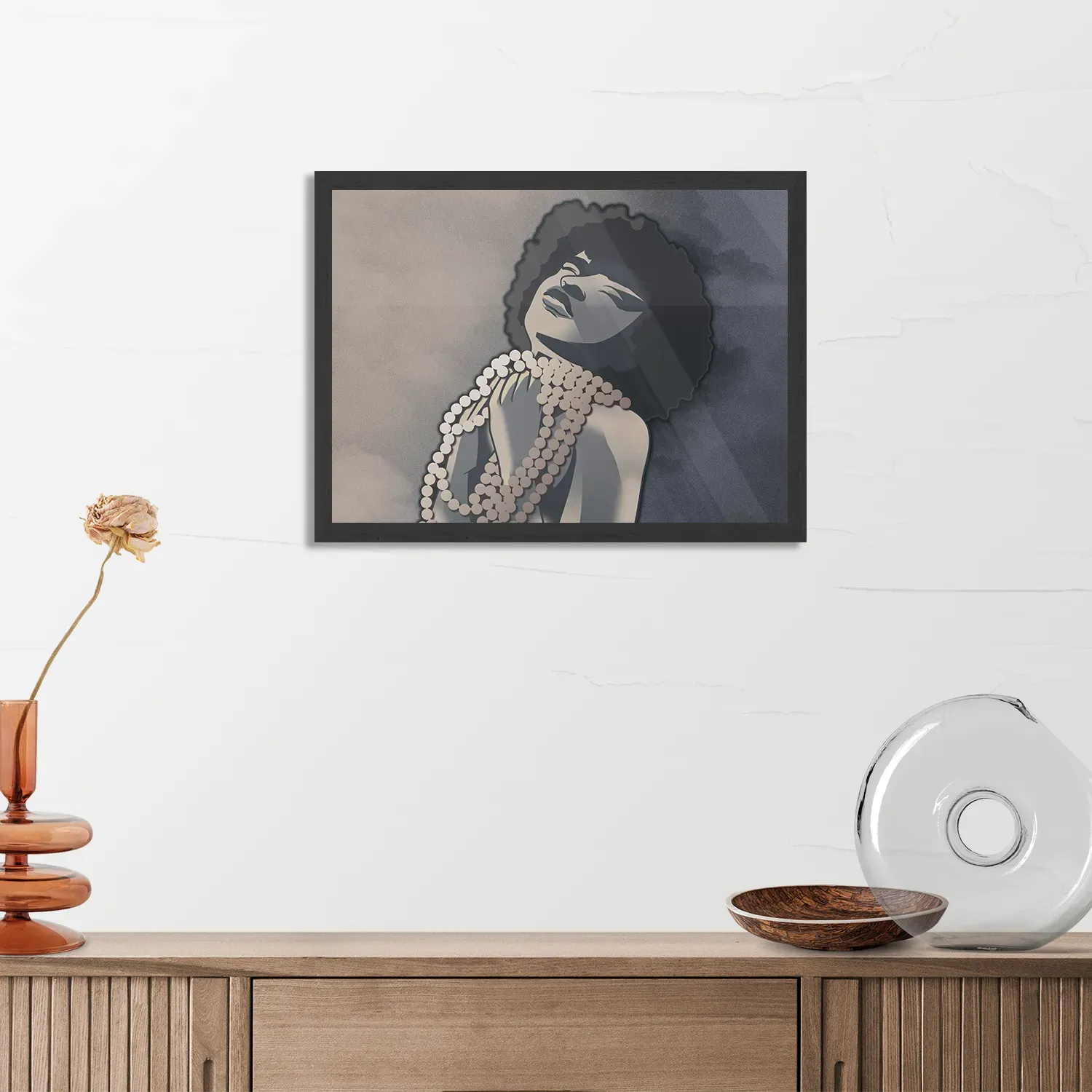 Poster Afrikaanse Vrouw met Parelketting Kunst Rechthoek Horizontaal Met Lijst Template PBF 50 70 Horizontaal Abstract 119 3
