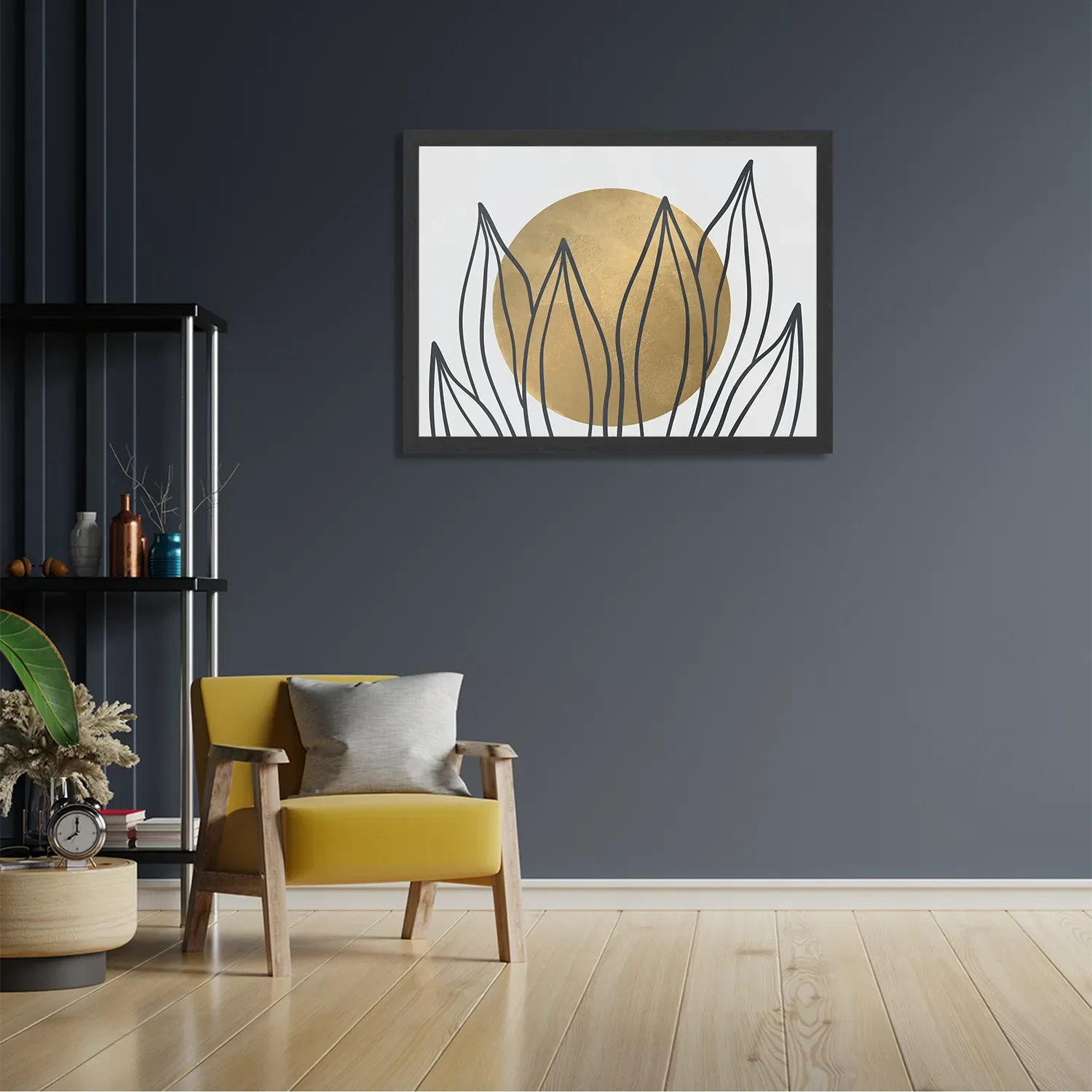 Poster Scandinavisch Design Plant met Goud Element 01 Rechthoek Horizontaal Met Lijst Template PBF 50 70 Horizontaal Abstract 72 2
