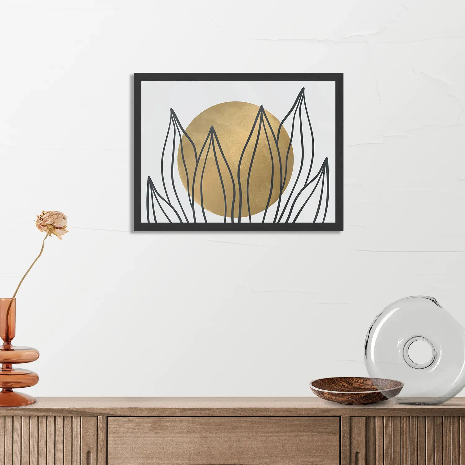 Poster Scandinavisch Design Plant met Goud Element 01 Rechthoek Horizontaal Met Lijst Template PBF 50 70 Horizontaal Abstract 72 3