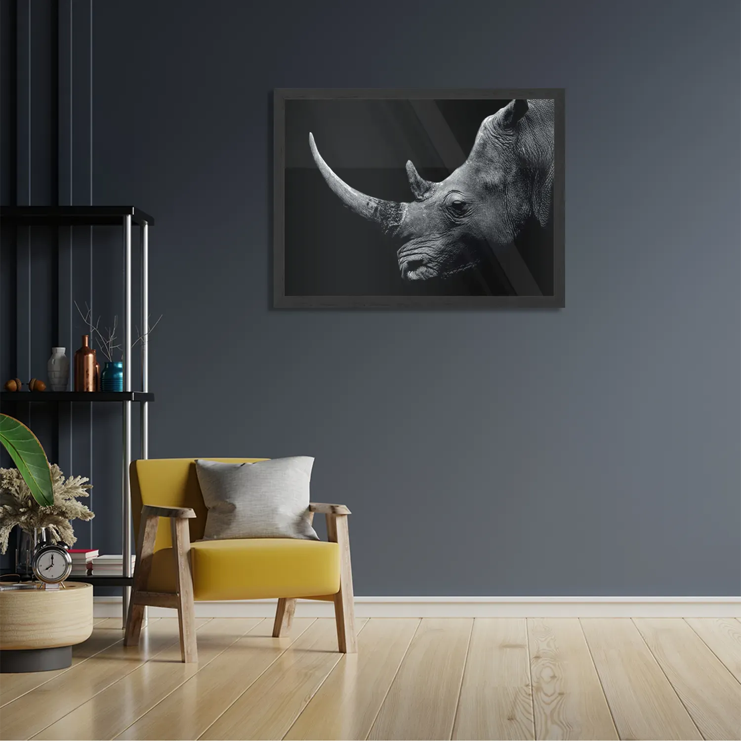 Poster Neushoorn Zwart Wit Rechthoek Horizontaal Met Lijst Template PBF 50 70 Horizontaal Dieren 1 2