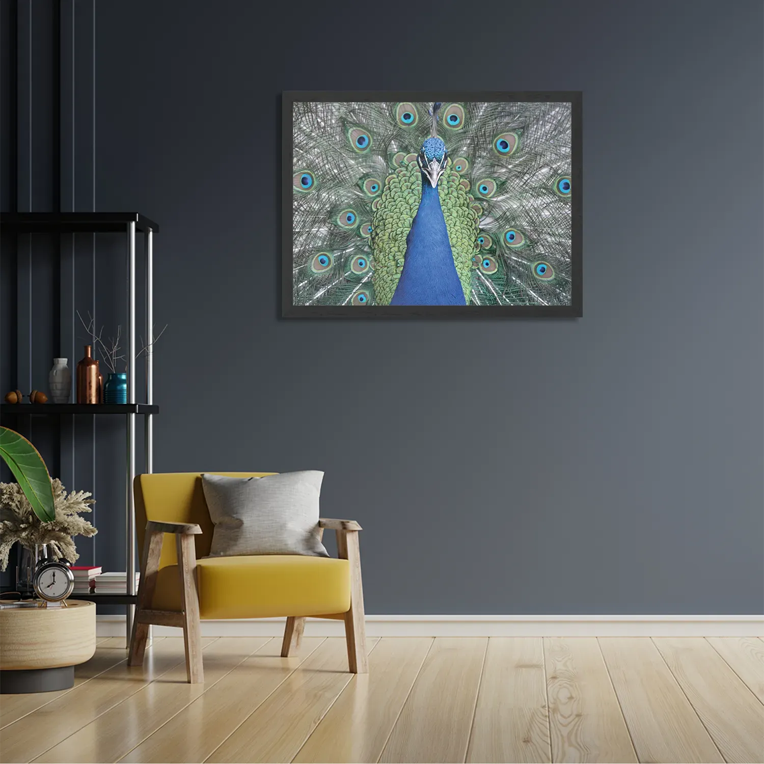 Poster Blauwe Pauw Met Groene Verem Rechthoek Horizontaal Met Lijst Template PBF 50 70 Horizontaal Dieren 20 2