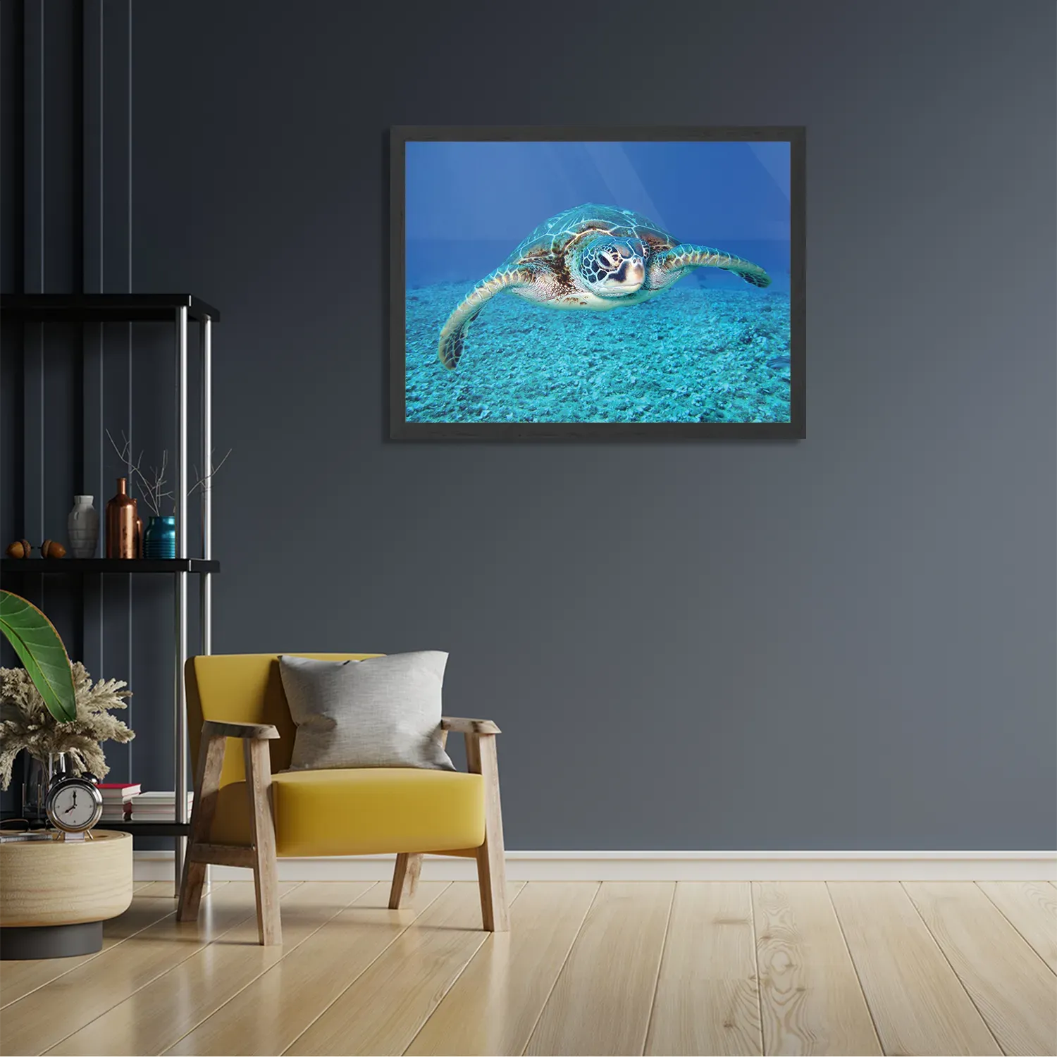 Poster Zeeschildpad In Helderblauw Water 01 Rechthoek Horizontaal Met Lijst Template PBF 50 70 Horizontaal Dieren 21 2