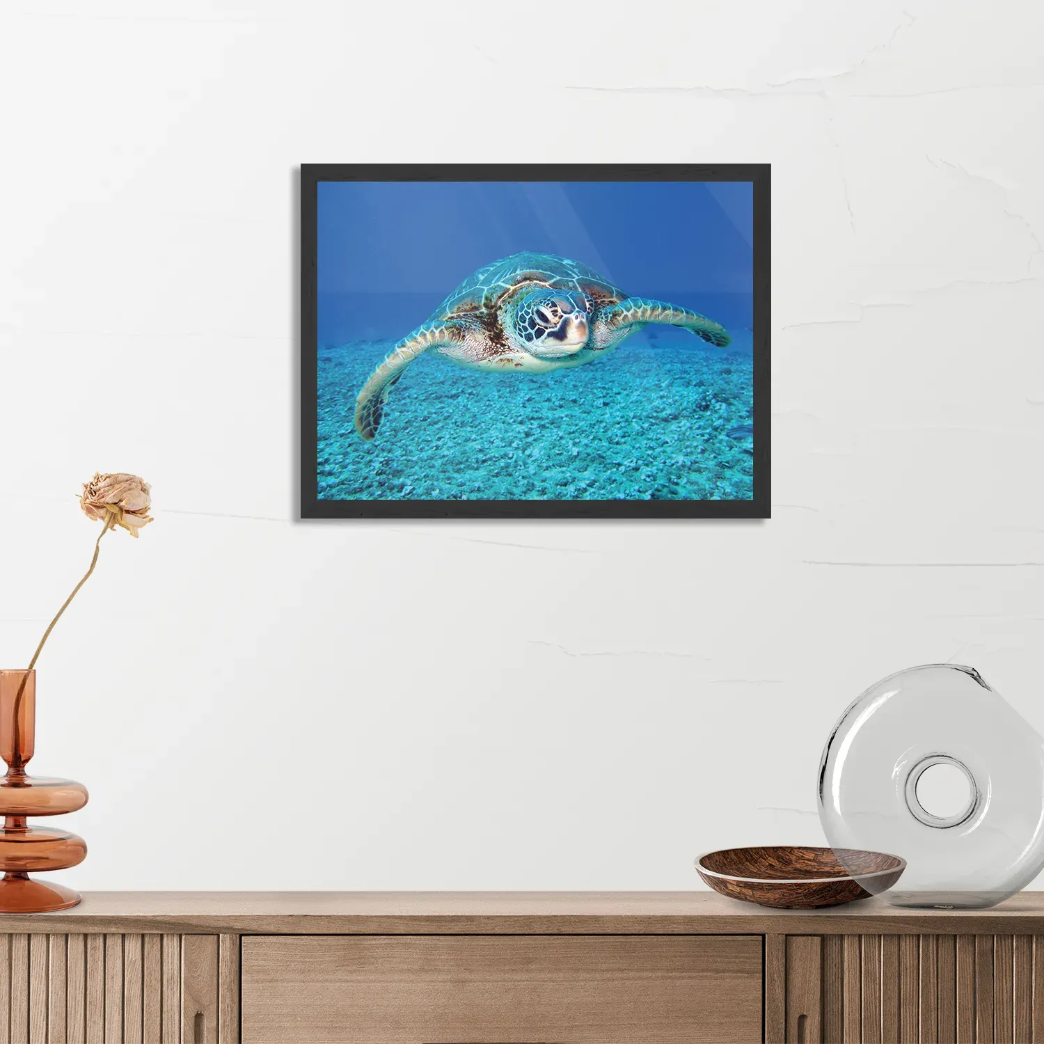 Poster Zeeschildpad In Helderblauw Water 01 Rechthoek Horizontaal Met Lijst Template PBF 50 70 Horizontaal Dieren 21 3