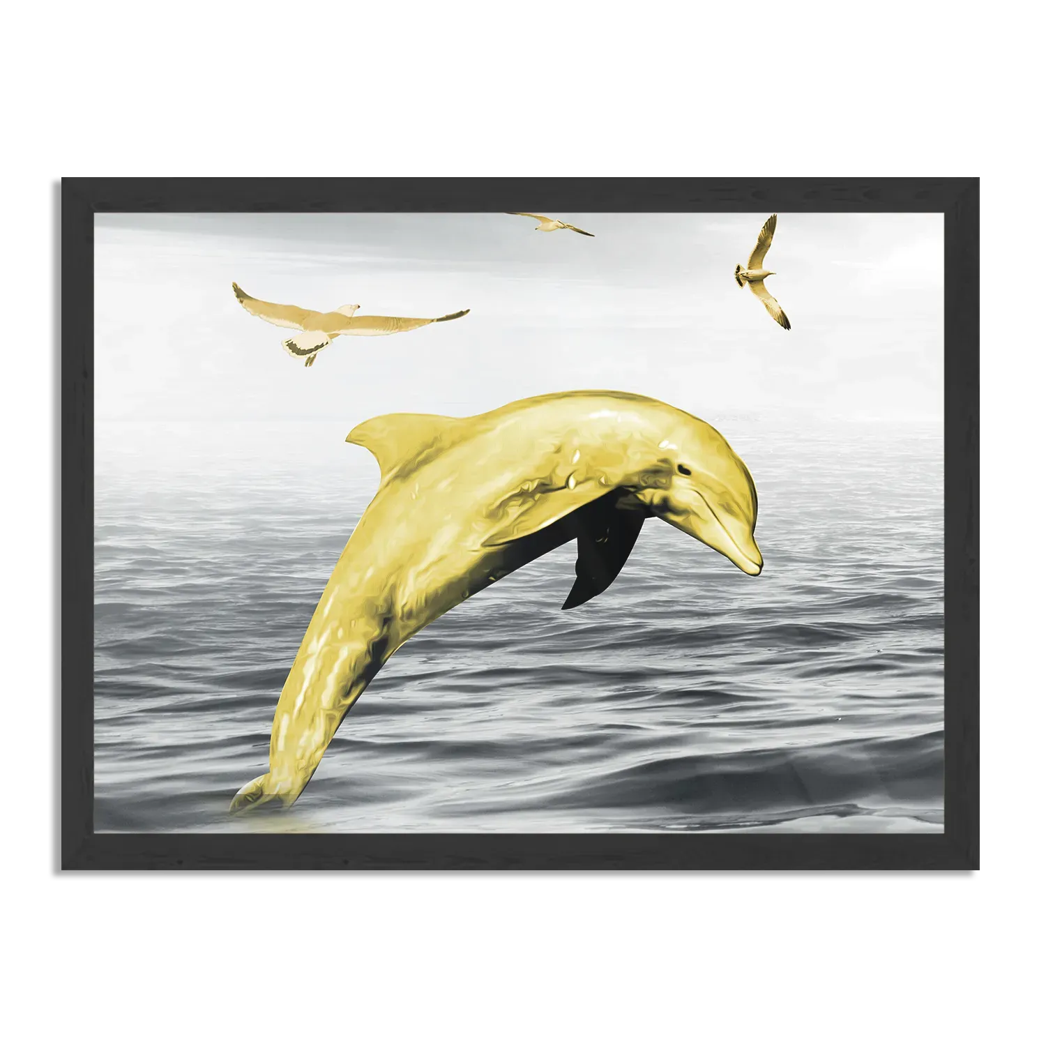 Poster Springende Dolfijnen Goud 02 Rechthoek Horizontaal Met Lijst Template PBF 50 70 Horizontaal Dieren 3 1
