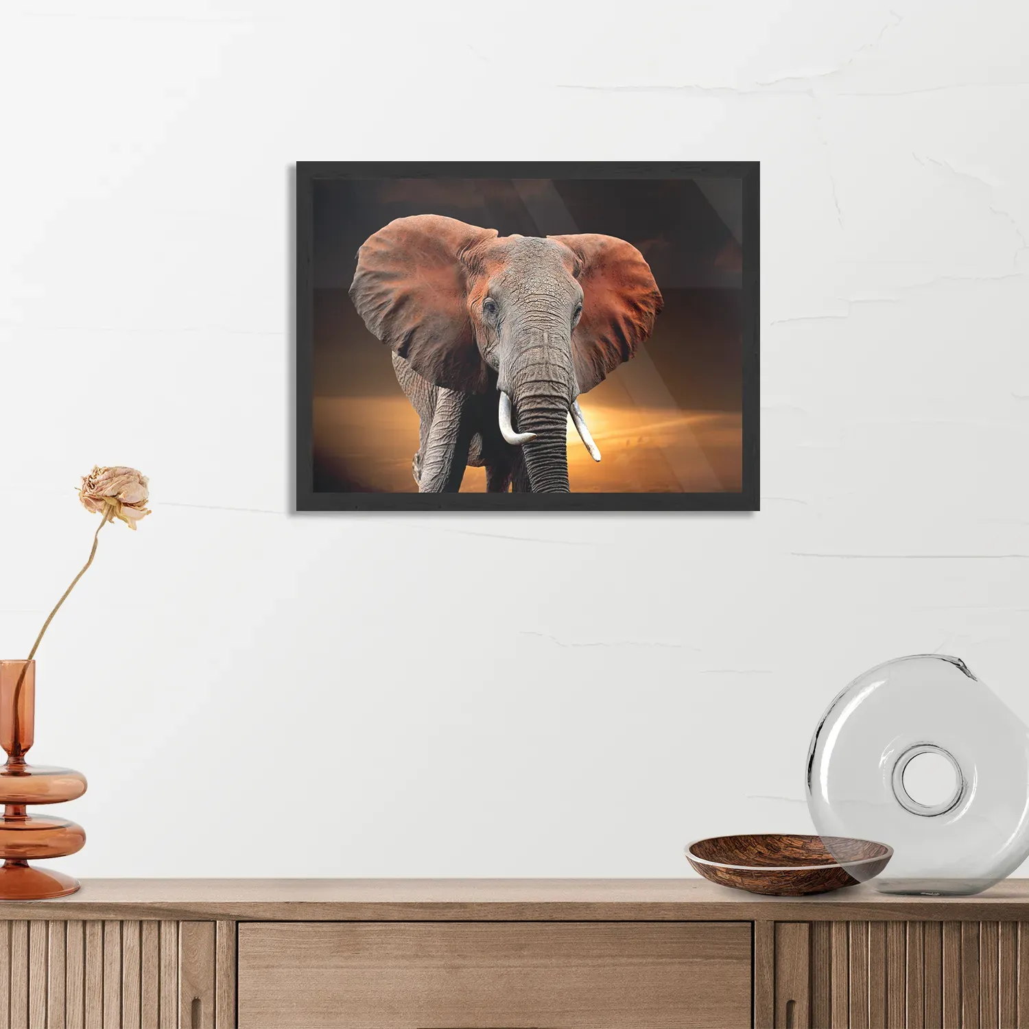 Poster Olifant met Zonsondergang Rechthoek Horizontaal Met Lijst Template PBF 50 70 Horizontaal Dieren 53 3