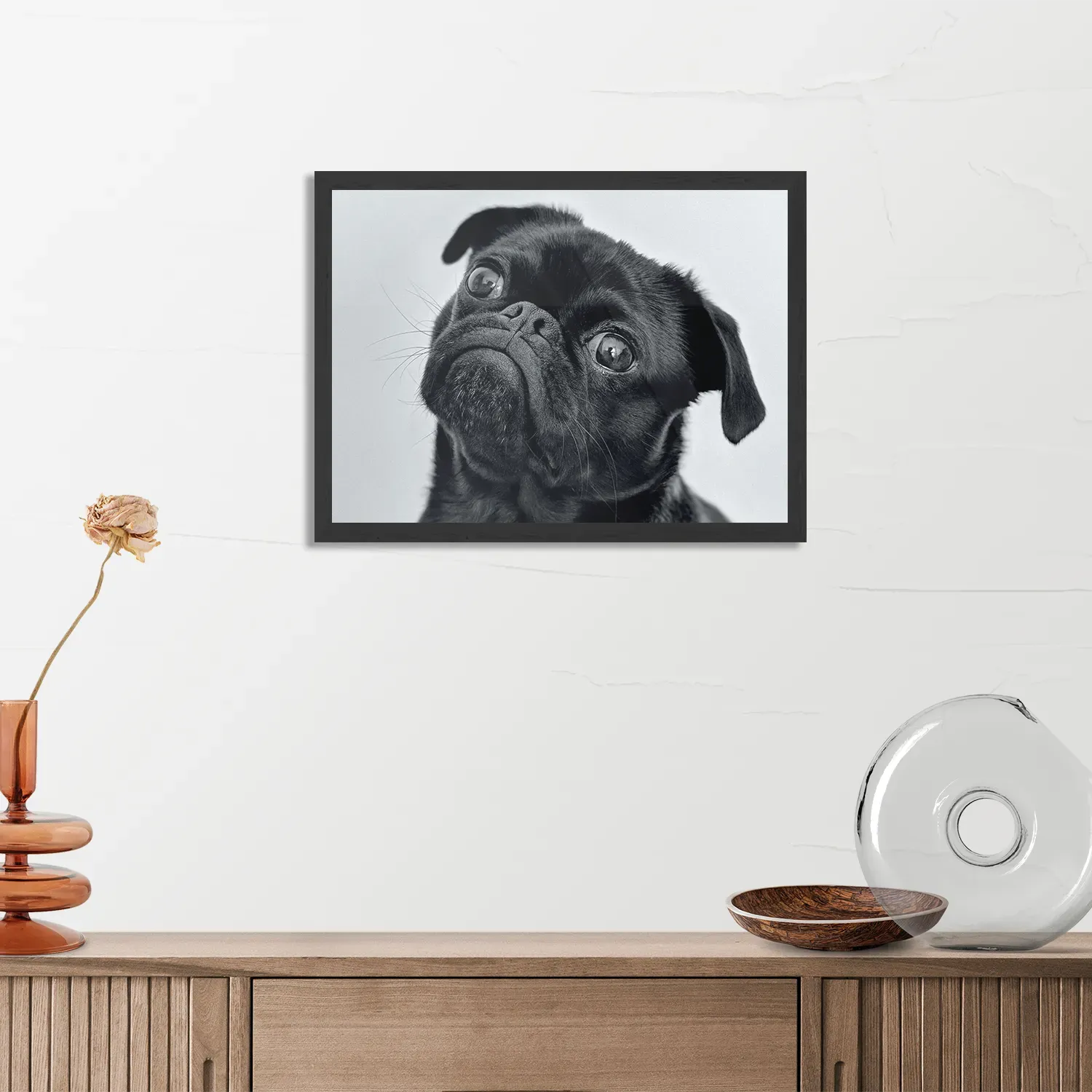 Poster Mopshond Zwart Rechthoek Horizontaal Met Lijst Template PBF 50 70 Horizontaal Dieren 7 3