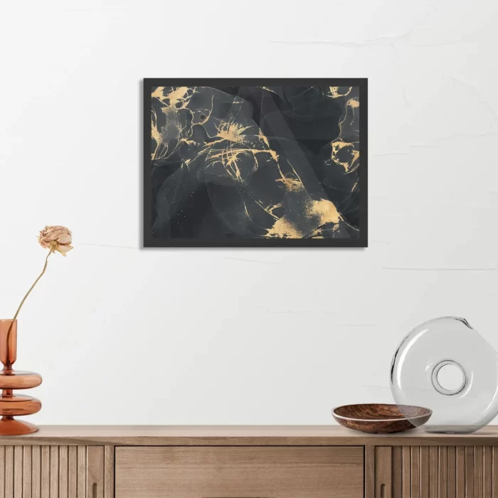 Poster Abstract Marmer Look Zwart met Goud 04 Rechthoek Horizontaal Met Lijst Template PBF 50 70 Horizontaal Marmer 15 3