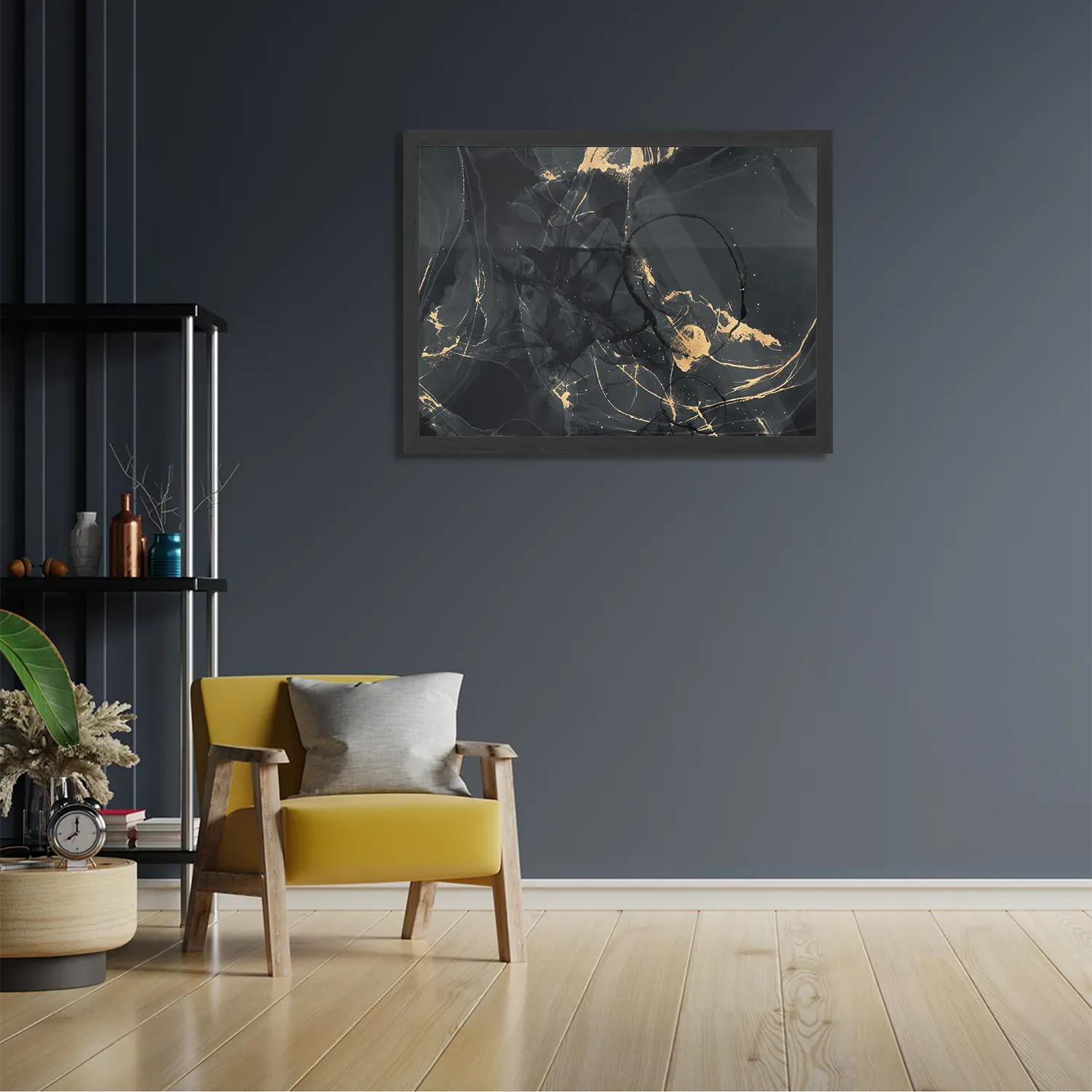 Poster Abstract Marmer Look Zwart met Goud 05 Rechthoek Horizontaal Met Lijst Template PBF 50 70 Horizontaal Marmer 16 2