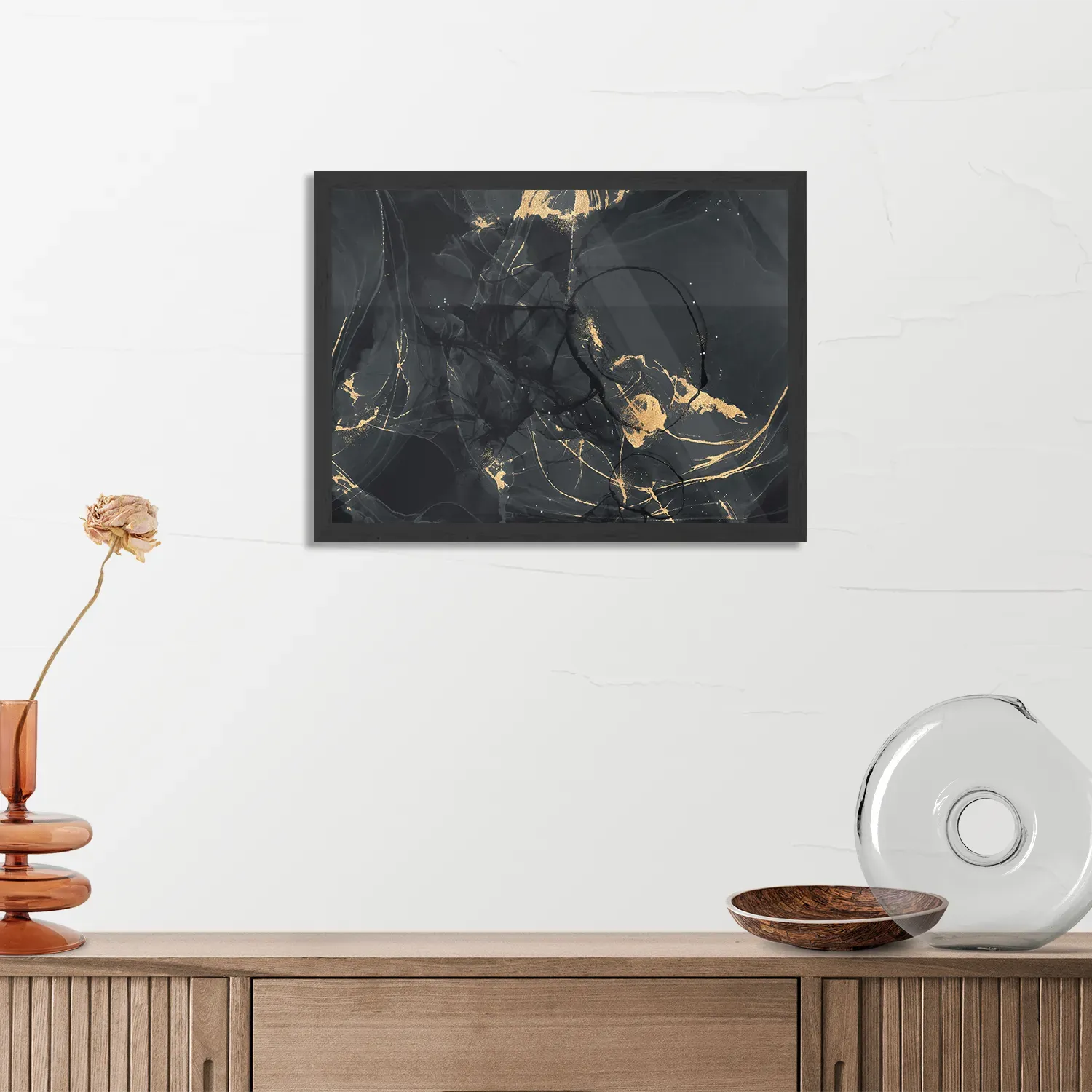 Poster Abstract Marmer Look Zwart met Goud 05 Rechthoek Horizontaal Met Lijst Template PBF 50 70 Horizontaal Marmer 16 3