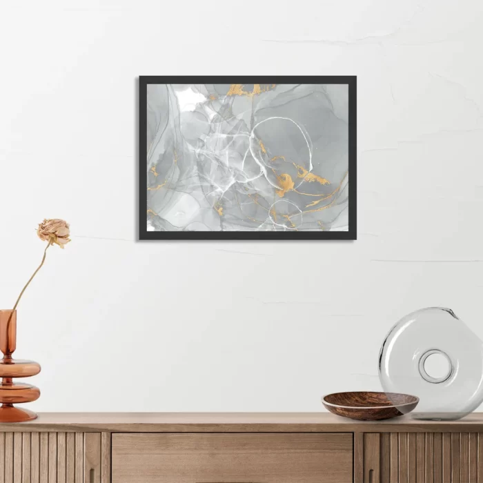 Poster Abstract Marmer Look Grijs met Goud 06 Rechthoek Horizontaal Met Lijst Template PBF 50 70 Horizontaal Marmer 17 3