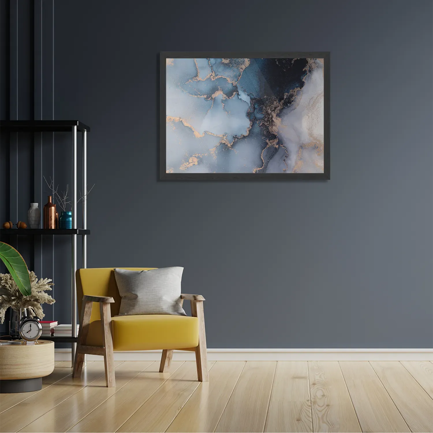 Poster Marmer Look Chique Donker Blauwtinten met Goud 03 Rechthoek Horizontaal Met Lijst Template PBF 50 70 Horizontaal Marmer 32 2