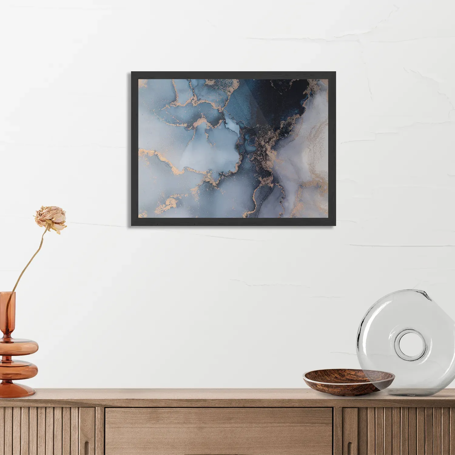 Poster Marmer Look Chique Donker Blauwtinten met Goud 03 Rechthoek Horizontaal Met Lijst Template PBF 50 70 Horizontaal Marmer 32 3