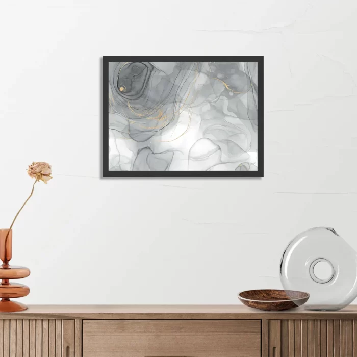 Poster Abstract Marmer Look Grijs met Goud 01 Rechthoek Horizontaal Met Lijst Template PBF 50 70 Horizontaal Marmer 7 3