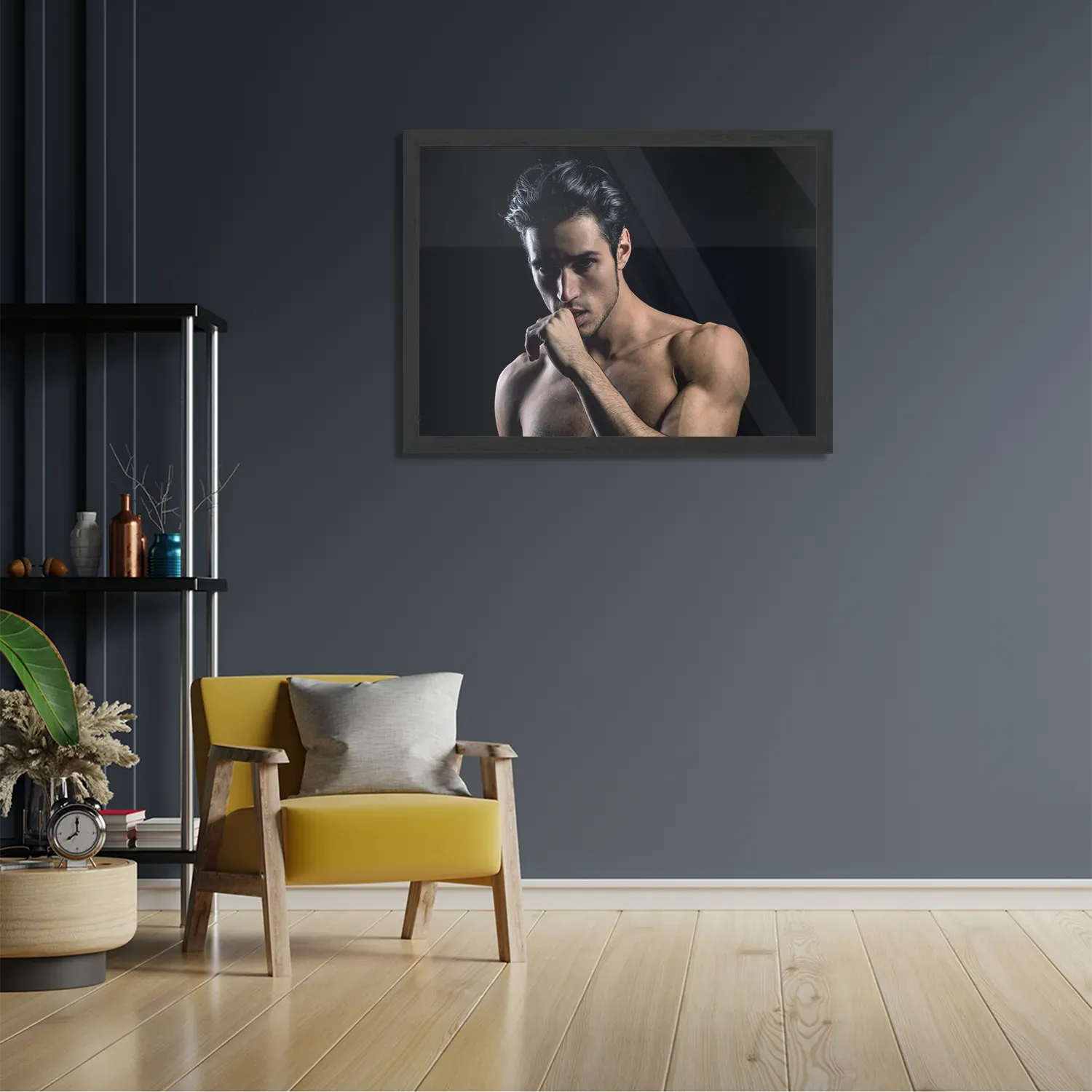 Poster Sexy Man Met Donkere Hare en Ontbloot Bovenlichaam Rechthoek Horizontaal Met Lijst Template PBF 50 70 Horizontaal Mensen 41 2