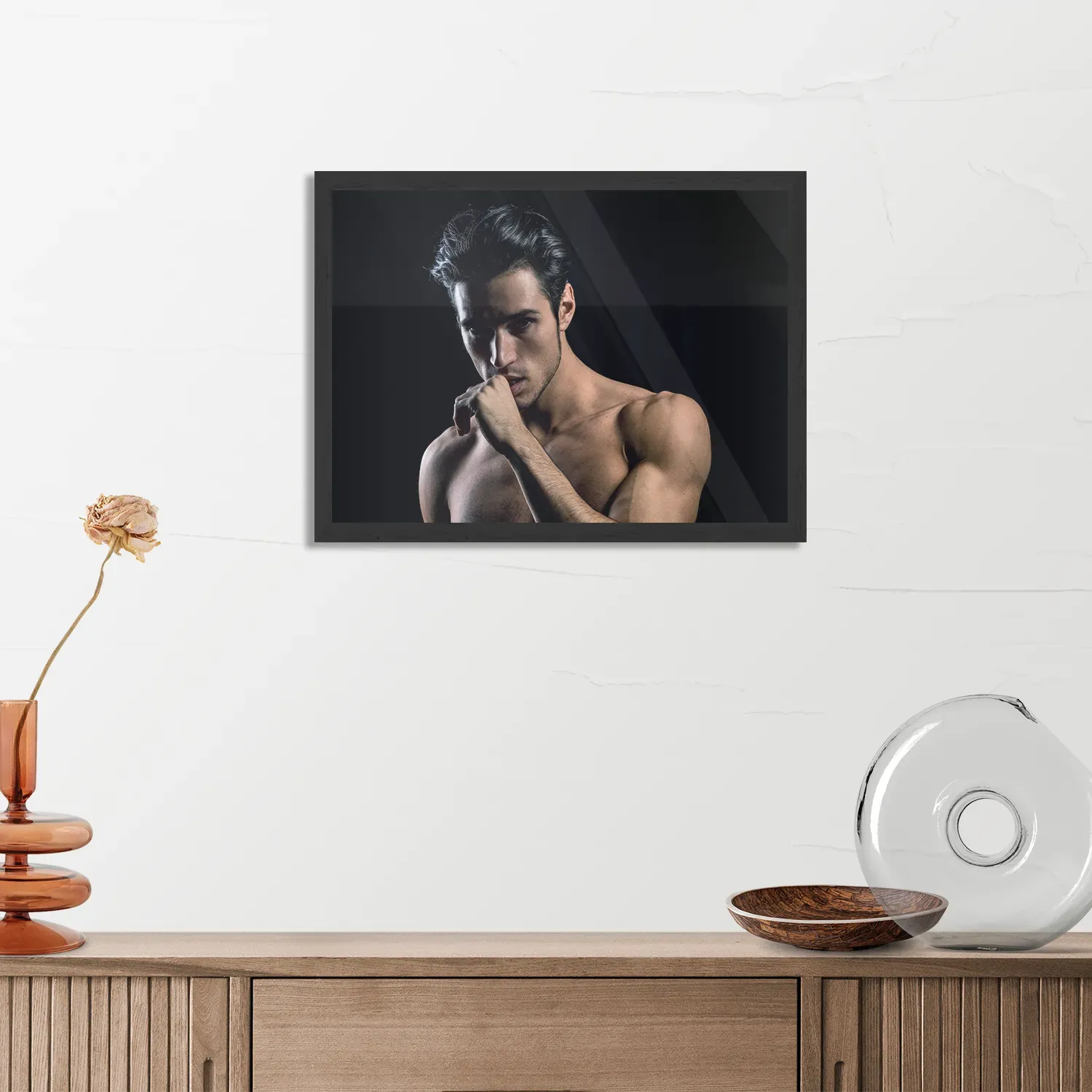 Poster Sexy Man Met Donkere Hare en Ontbloot Bovenlichaam Rechthoek Horizontaal Met Lijst Template PBF 50 70 Horizontaal Mensen 41 3