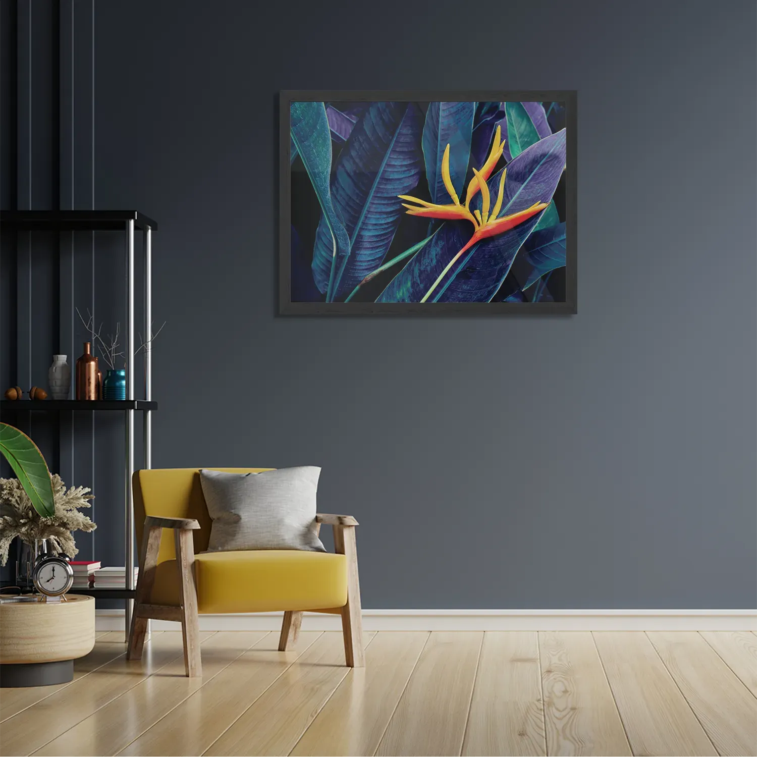 Poster Heliconia bloem op donkere achtergrond Rechthoek Horizontaal Met Lijst Template PBF 50 70 Horizontaal Natuur 95 2