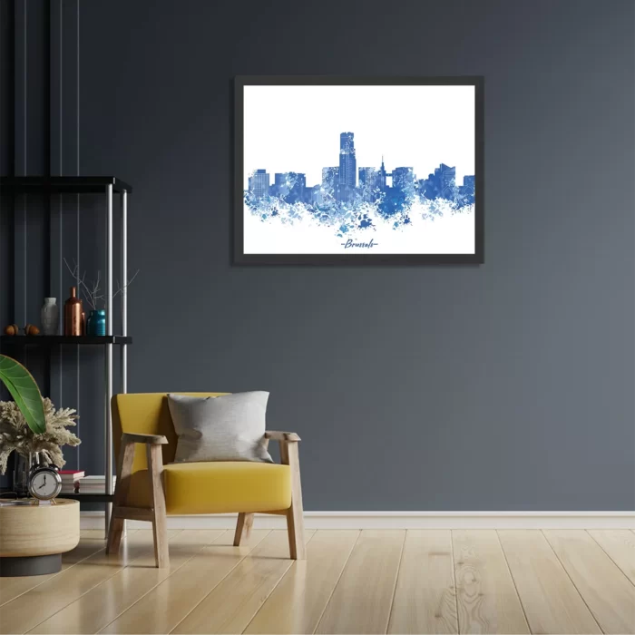 Poster Skyline Brussels Watercolor Paint Rechthoek Horizontaal Met Lijst Template PBF 50 70 Horizontaal Steden 4 2