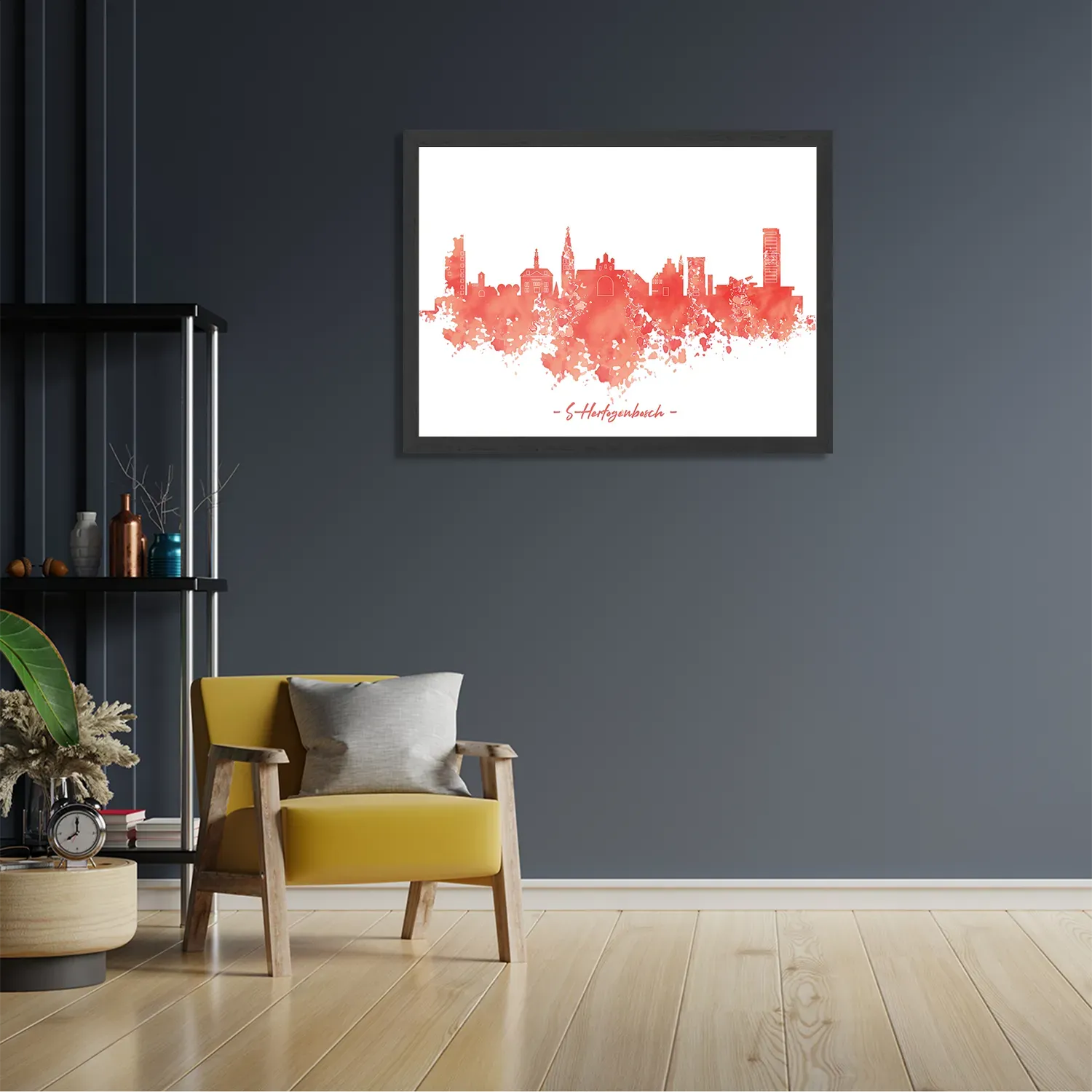 Poster Skyline 's-Hertogenbosch Watercolor Paint Rechthoek Horizontaal Met Lijst Template PBF 50 70 Horizontaal Steden 54 2
