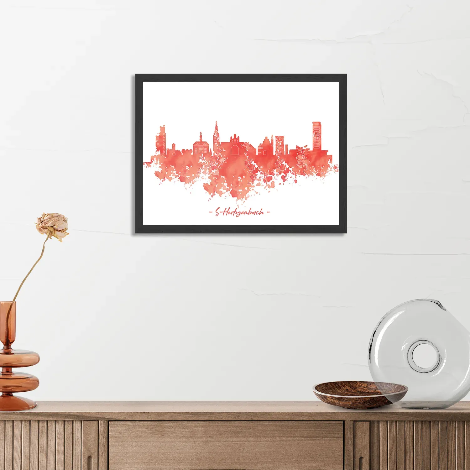 Poster Skyline 's-Hertogenbosch Watercolor Paint Rechthoek Horizontaal Met Lijst Template PBF 50 70 Horizontaal Steden 54 3
