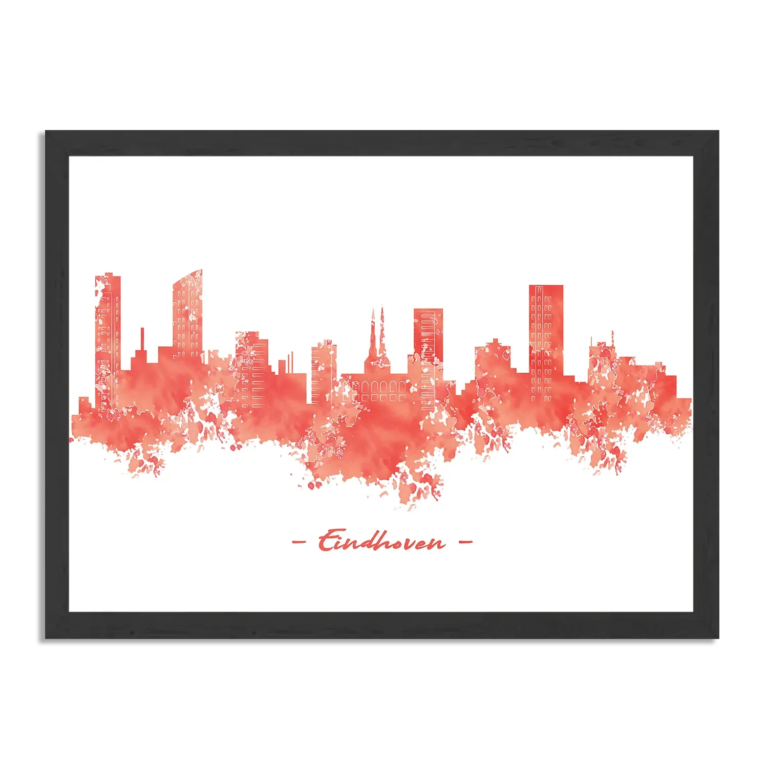 Poster Skyline Eindhoven Watercolor Paint Rechthoek Horizontaal Met Lijst Template PBF 50 70 Horizontaal Steden 6 1