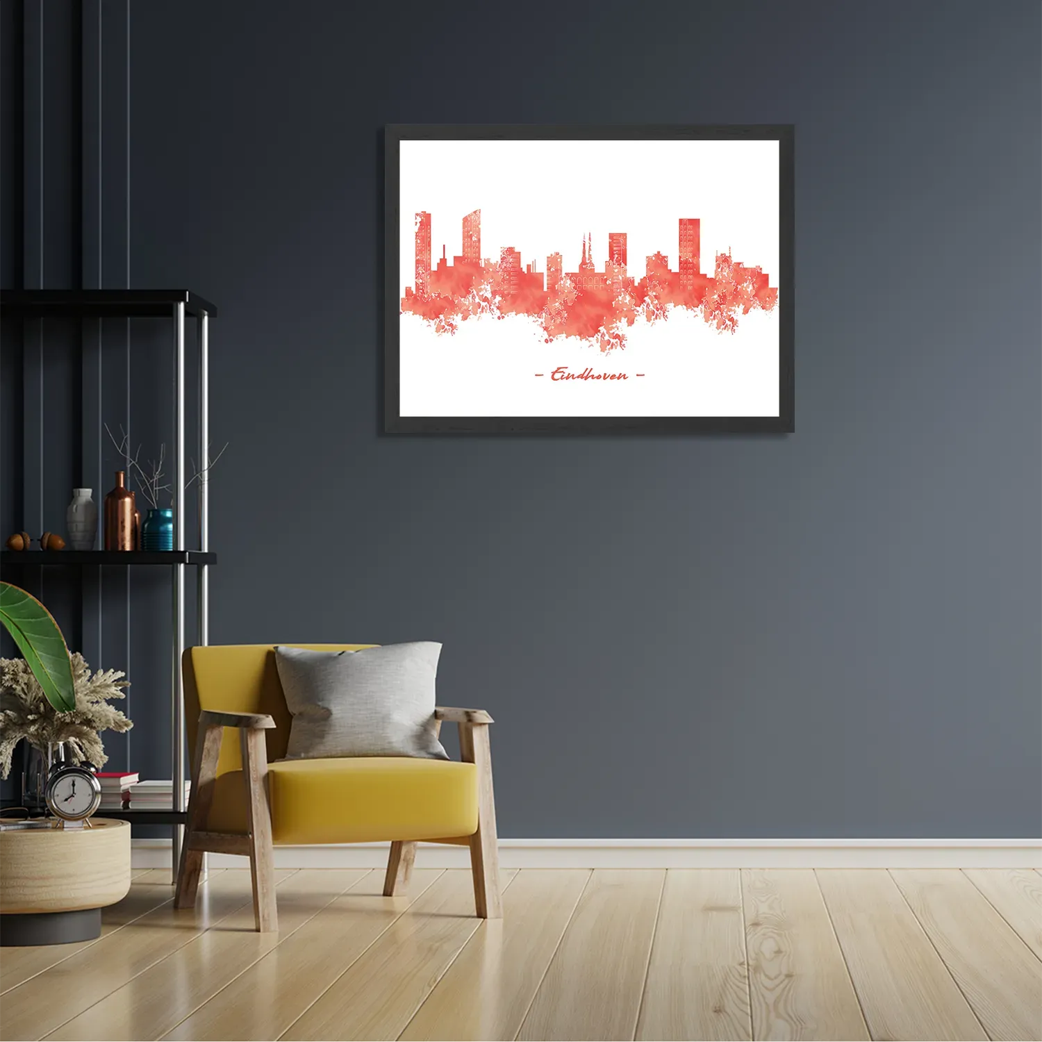 Poster Skyline Eindhoven Watercolor Paint Rechthoek Horizontaal Met Lijst Template PBF 50 70 Horizontaal Steden 6 2