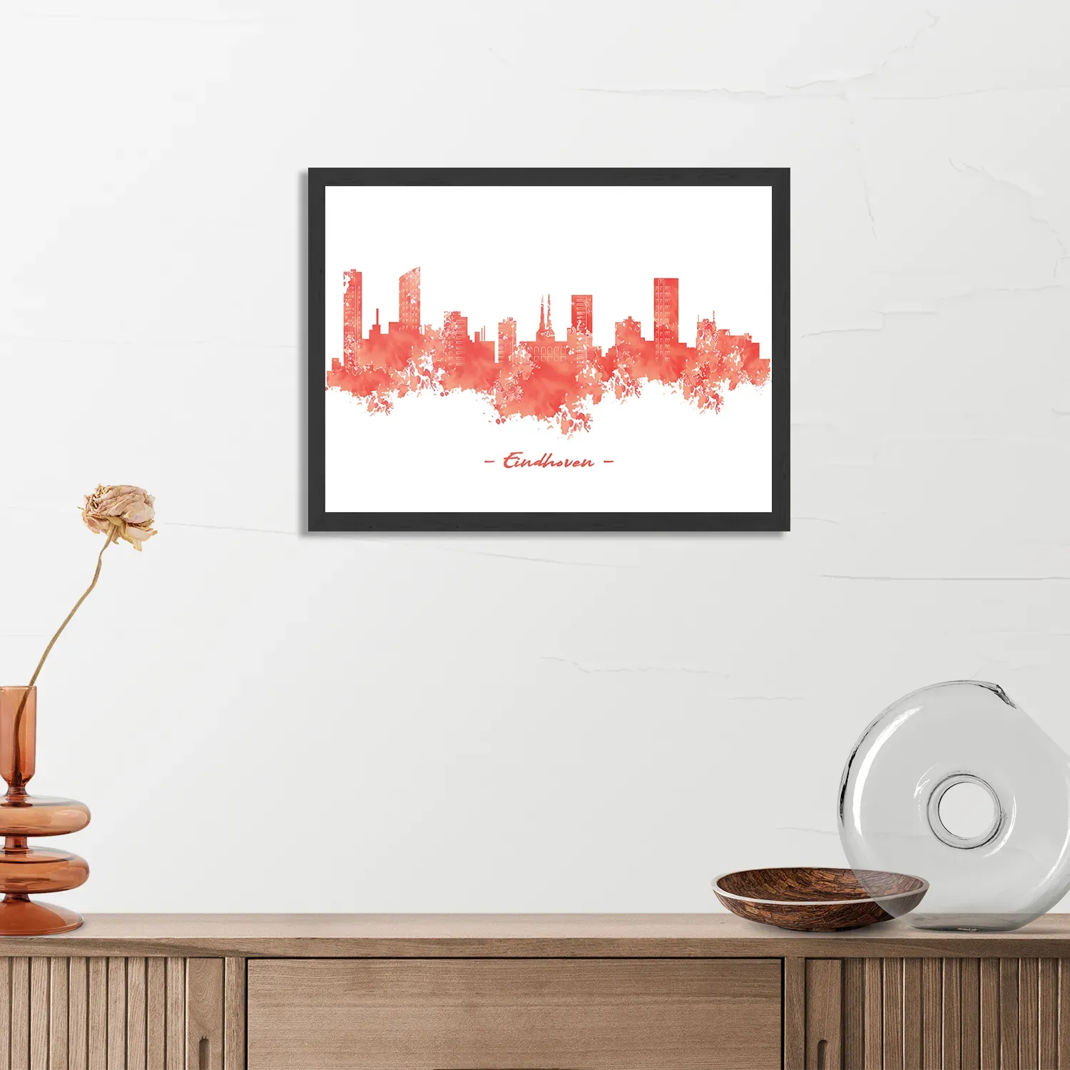 Poster Skyline Eindhoven Watercolor Paint Rechthoek Horizontaal Met Lijst Template PBF 50 70 Horizontaal Steden 6 3