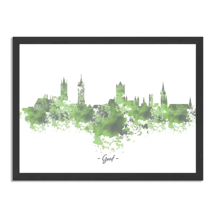 Poster Skyline Gent Watercolor Paint Rechthoek Horizontaal Met Lijst Template PBF 50 70 Horizontaal Steden 7 1