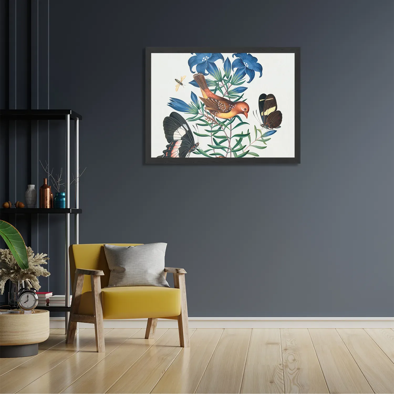 Poster Prent Natuur Vogel en Bloemen 02 Rechthoek Horizontaal Met Lijst Template PBF 50 70 Horizontaal Vintage 2 2