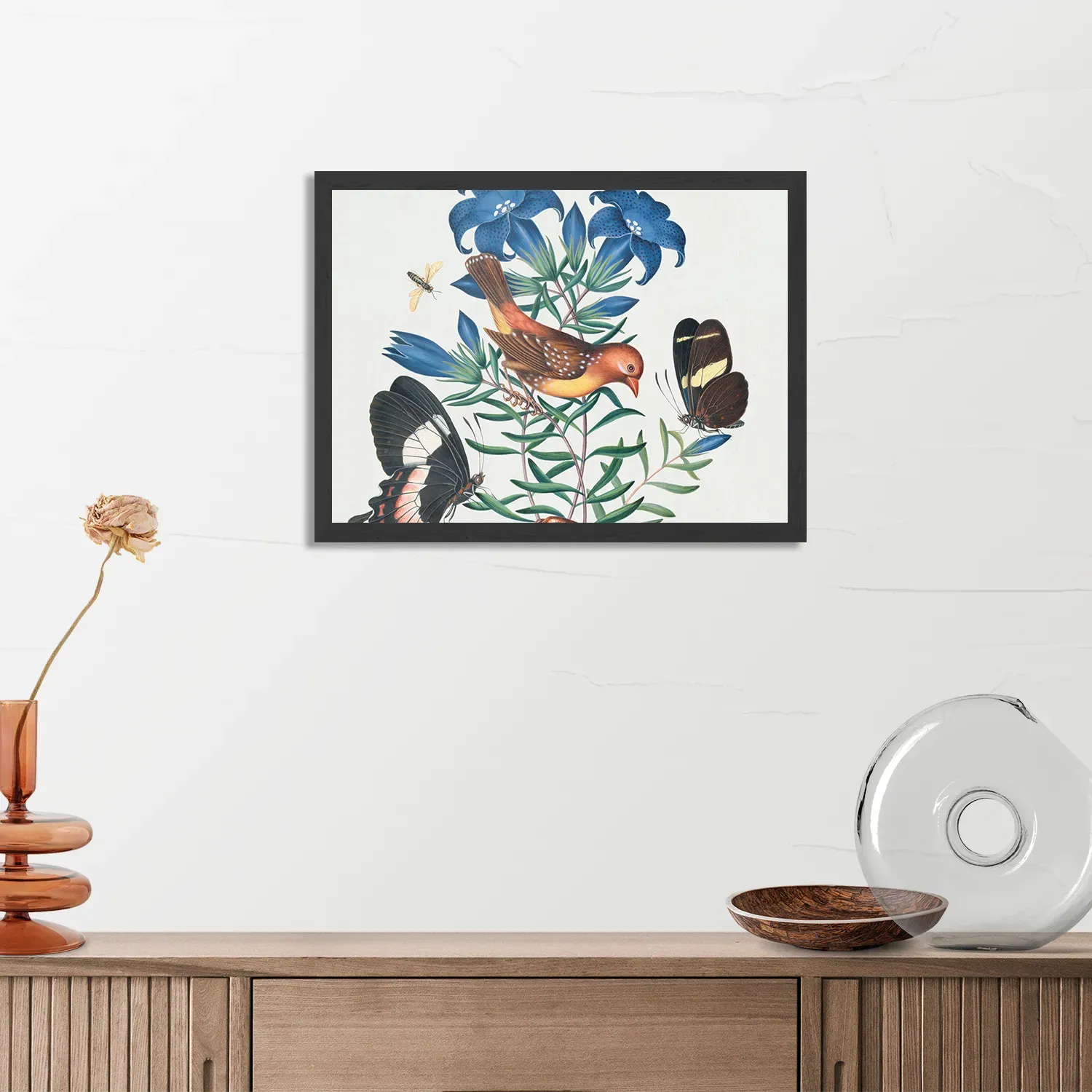 Poster Prent Natuur Vogel en Bloemen 02 Rechthoek Horizontaal Met Lijst Template PBF 50 70 Horizontaal Vintage 2 3
