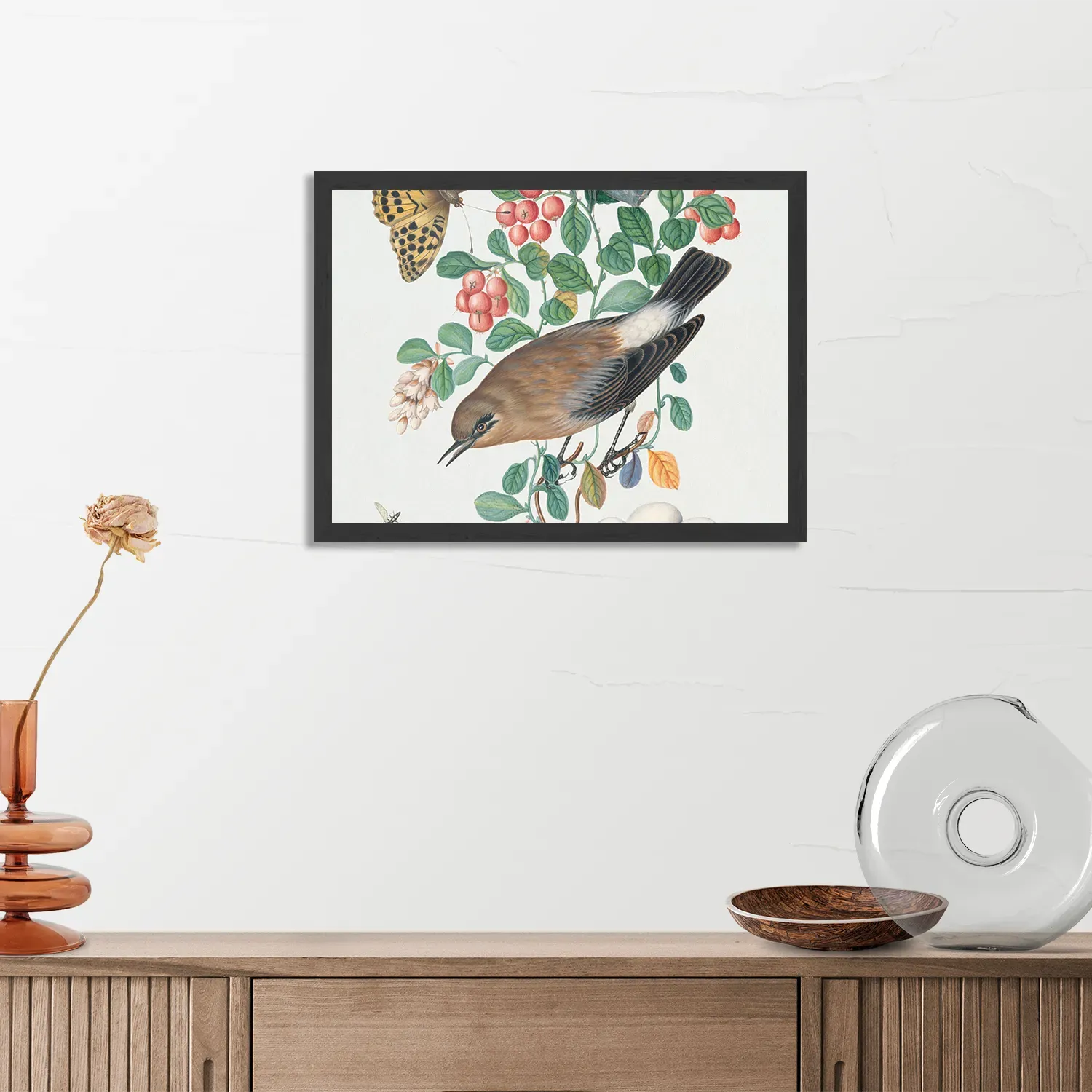 Poster Prent Natuur Vogel en Bloemen 05 Rechthoek Horizontaal Met Lijst Template PBF 50 70 Horizontaal Vintage 5 3