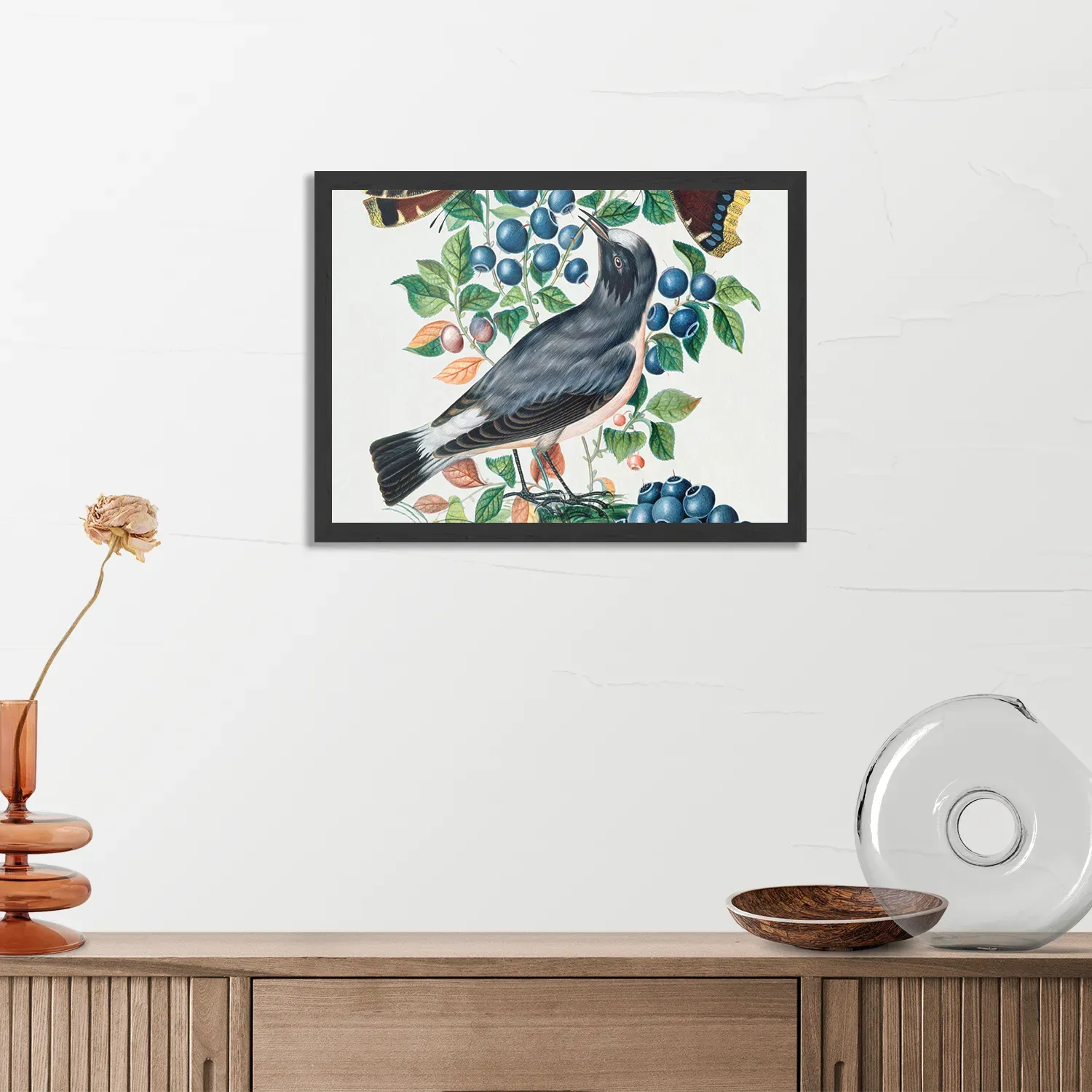 Poster Prent Natuur Vogel en Bloemen 06 Rechthoek Horizontaal Met Lijst Template PBF 50 70 Horizontaal Vintage 6 3